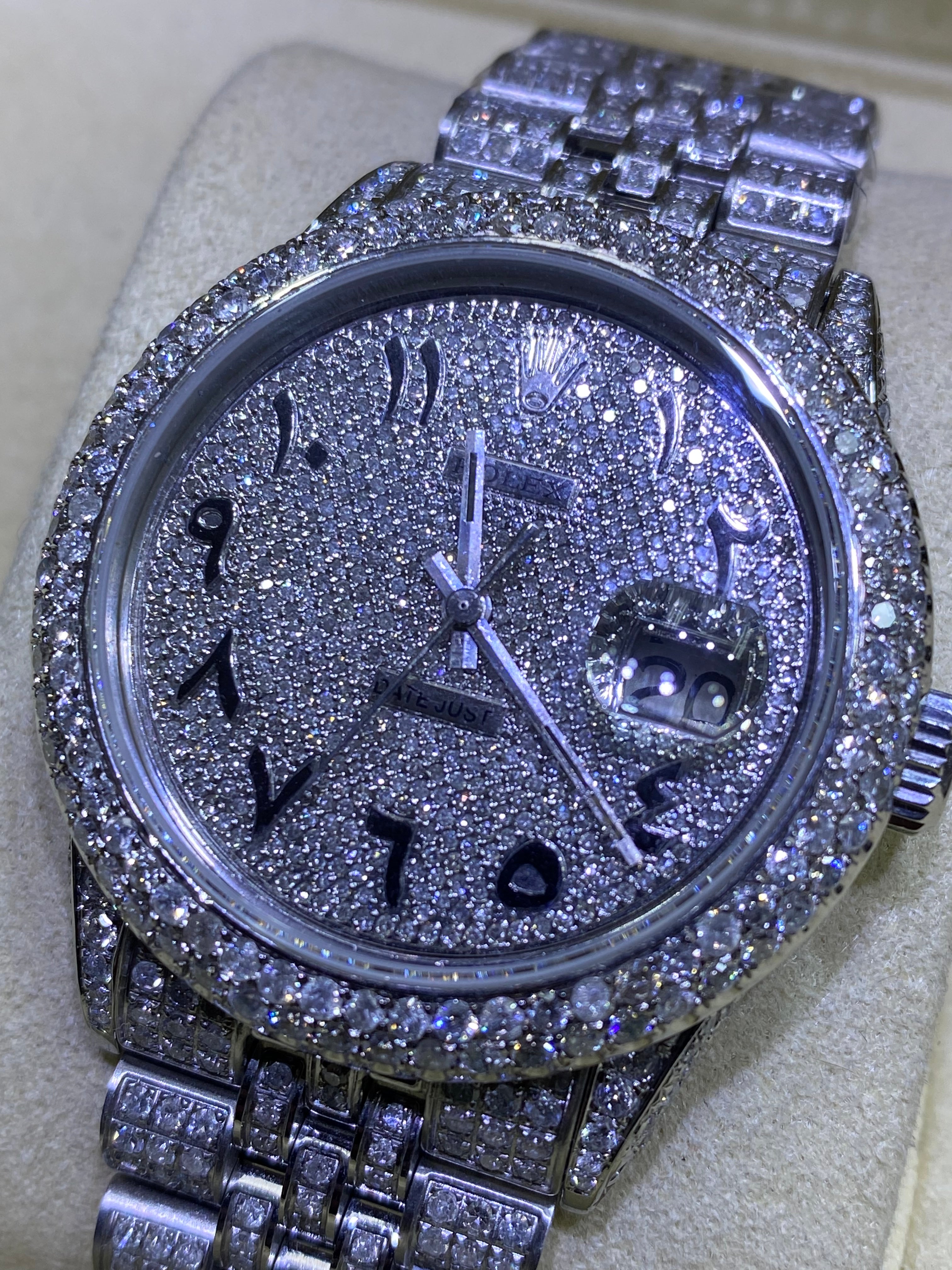 36mm rolex stainless steel#1601 double bezel “iced bustdown “ vs1 natural diamonds 💎 15cts.t.w.