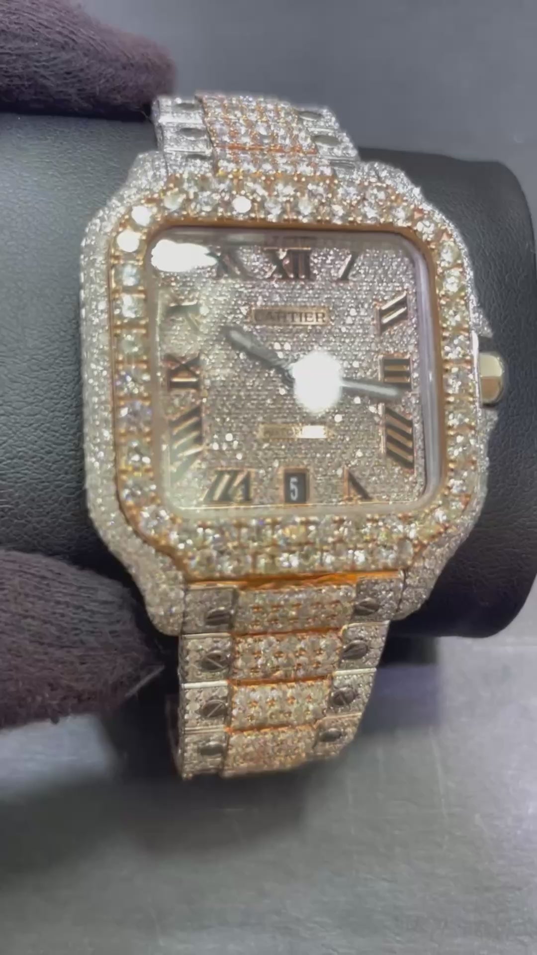 41mm rose gold cartier santos xl watch "iced bustdown"30cts t.w.