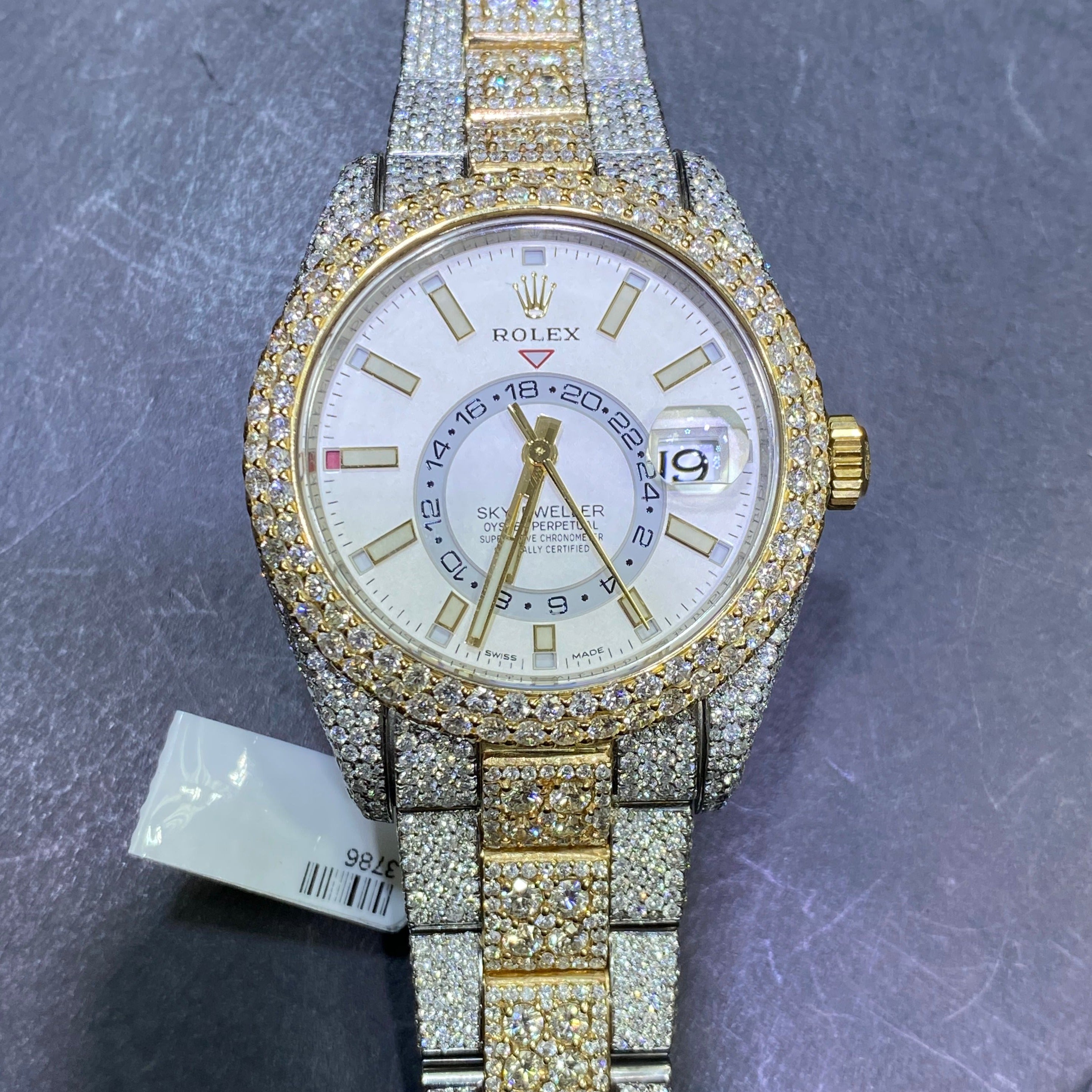 iced rolex "bust down" two tone sky dweller watch with 37 cts of vs1 diamonds