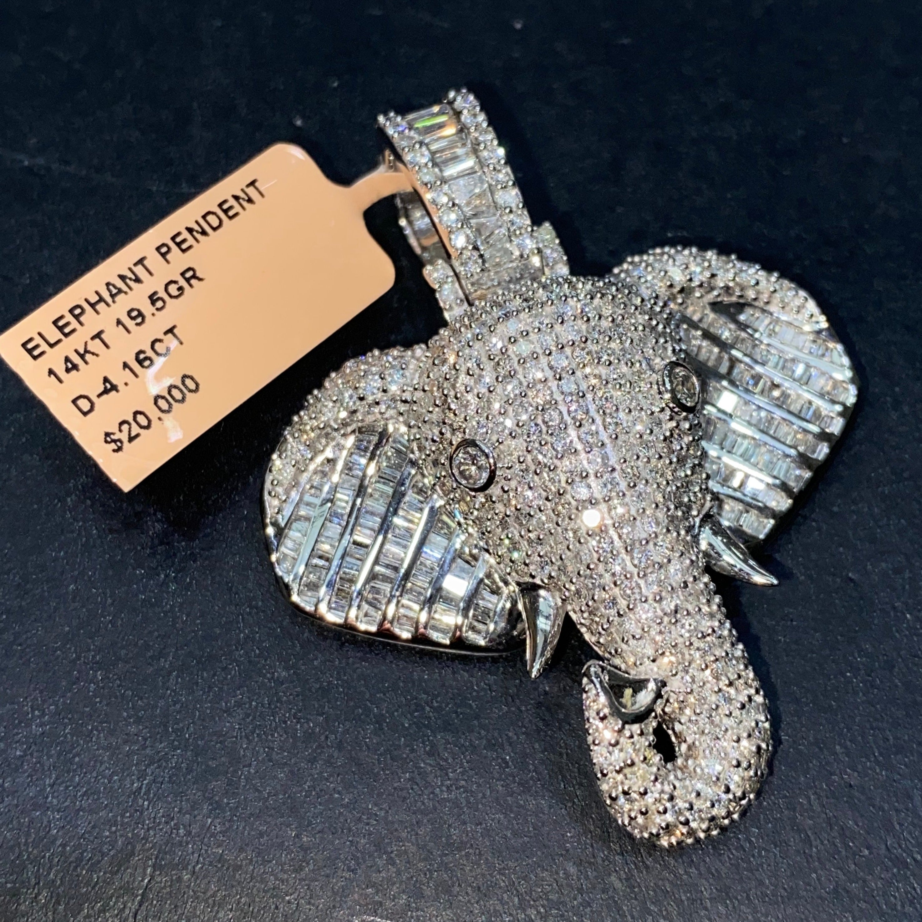 14k custom Vs1,5cts.t.w. natural diamond Iced Out 14k Elephant Bust Down Charm Custom Made