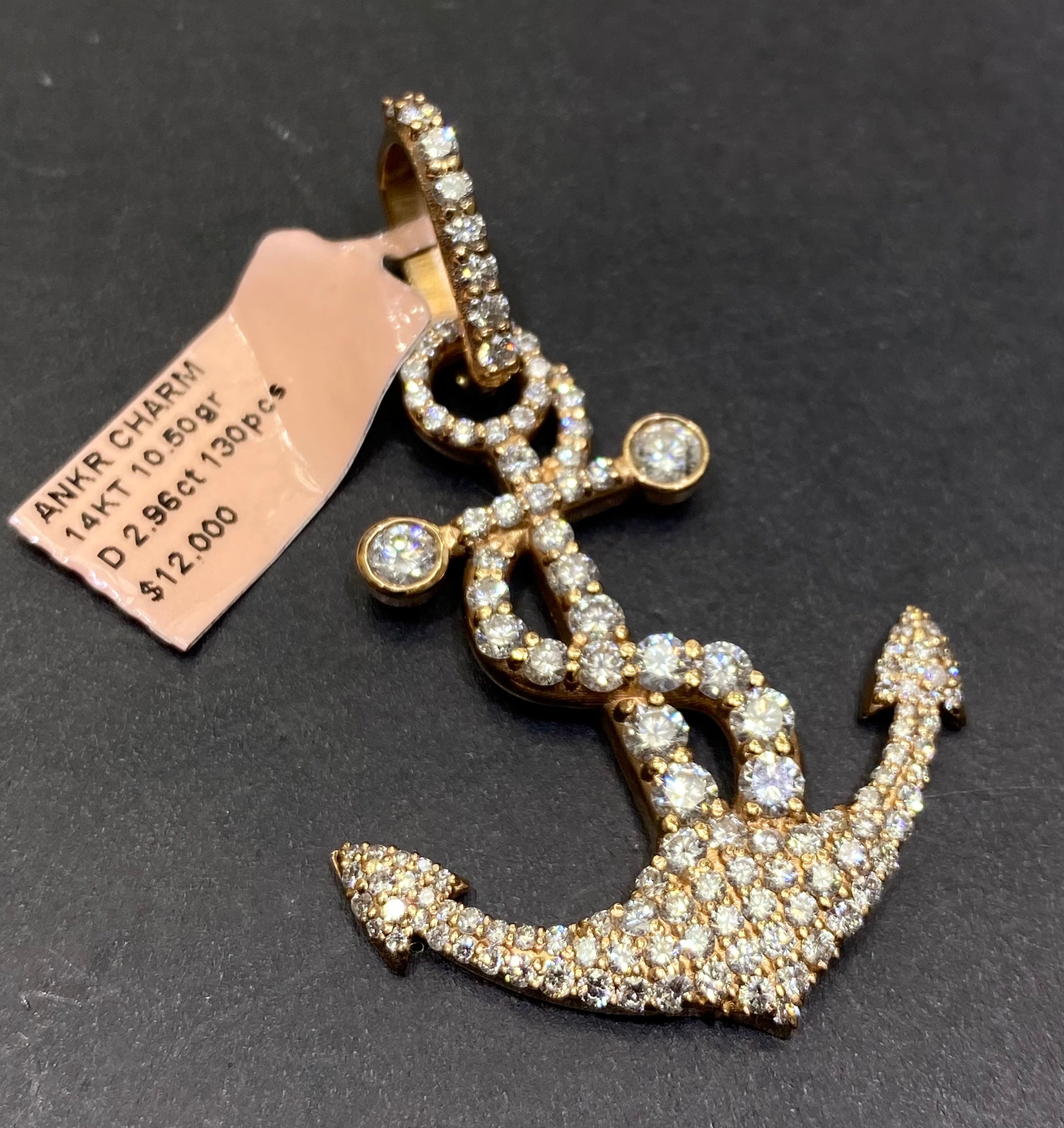 New 14k Anchor Pendant VS-1 natural diamonds 3 cts.t.w. 14k 10.6 grams