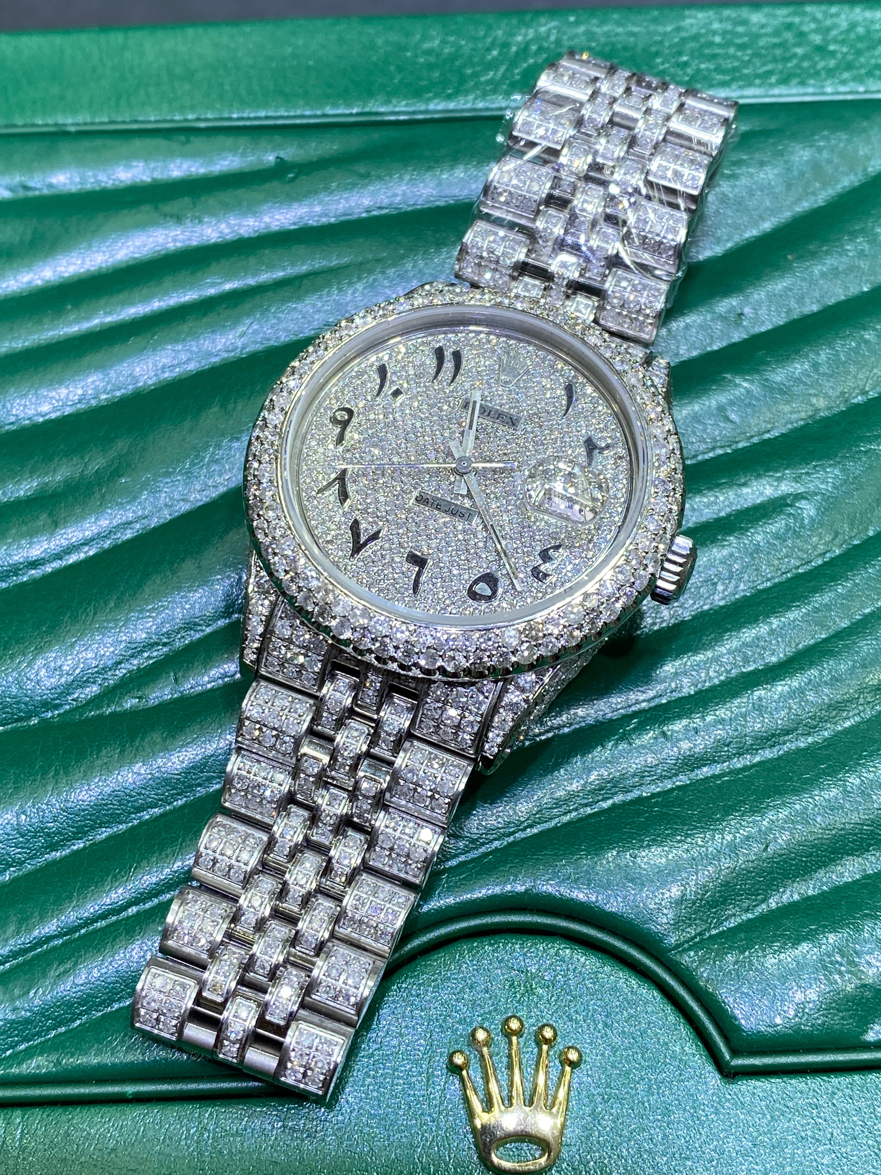 36mm rolex stainless steel#1601 double bezel “iced bustdown “ vs1 natural diamonds 💎 15cts.t.w.