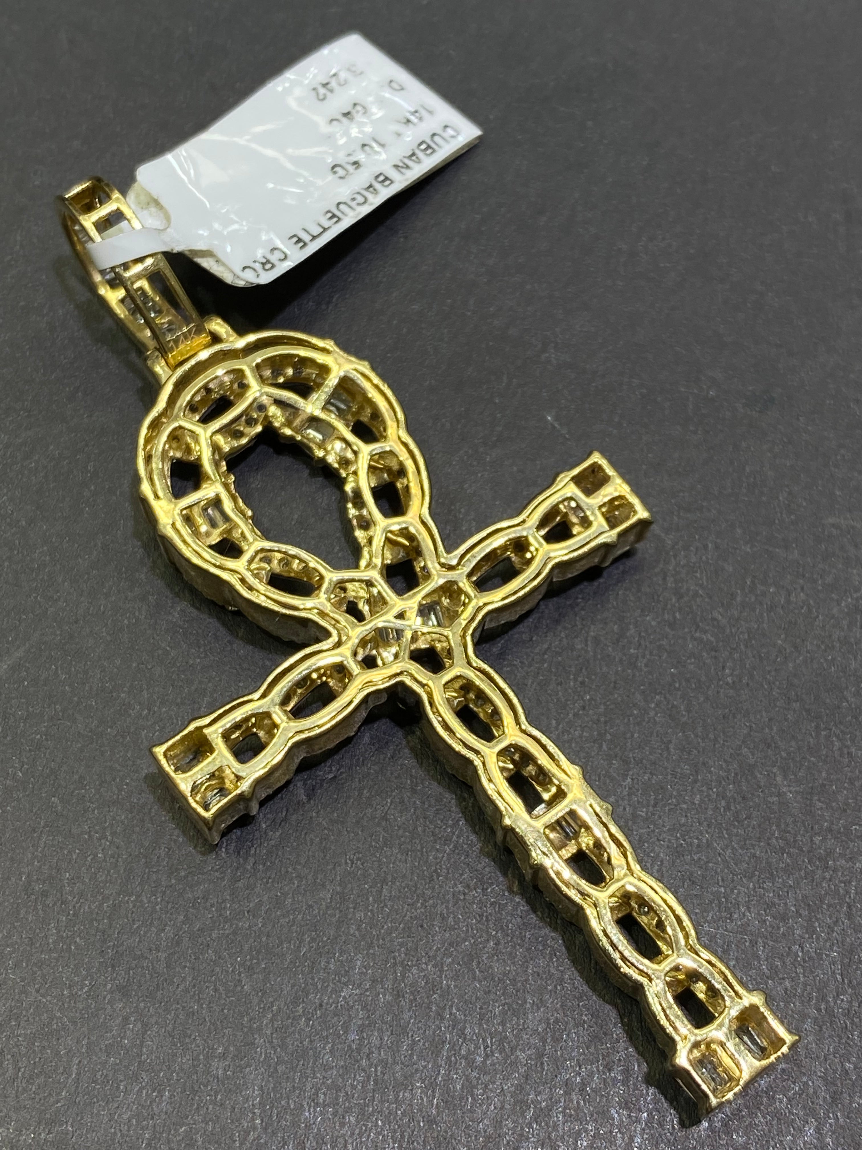 14k "iced out" Egyptian Cross Pendant vs1 natural diamonds 1.3 ct t.w. 10 grams of 14k Gold