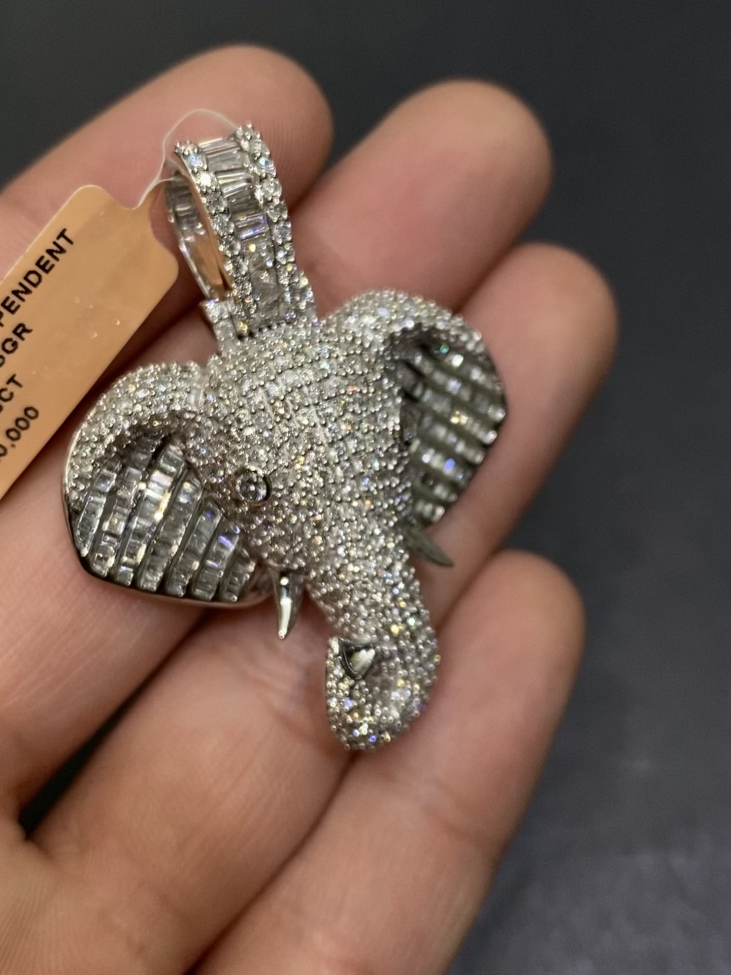 14k custom Vs1,5cts.t.w. natural diamond Iced Out 14k Elephant Bust Down Charm Custom Made