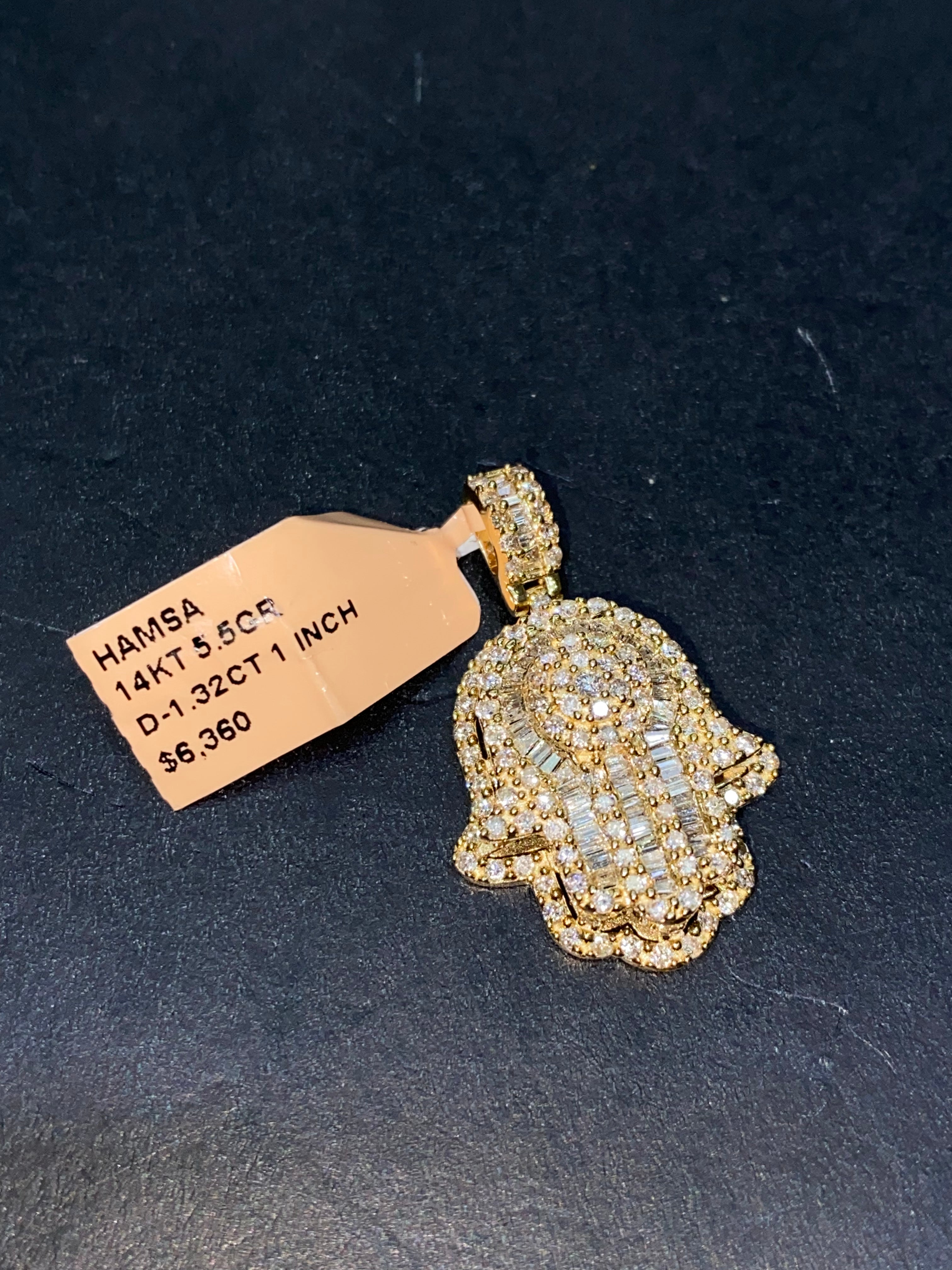 "Iced Hamsa" Vs1 natural diamonds 💎 custom Pendant 14k Vs-1,2cts.t.w. 6 grams.