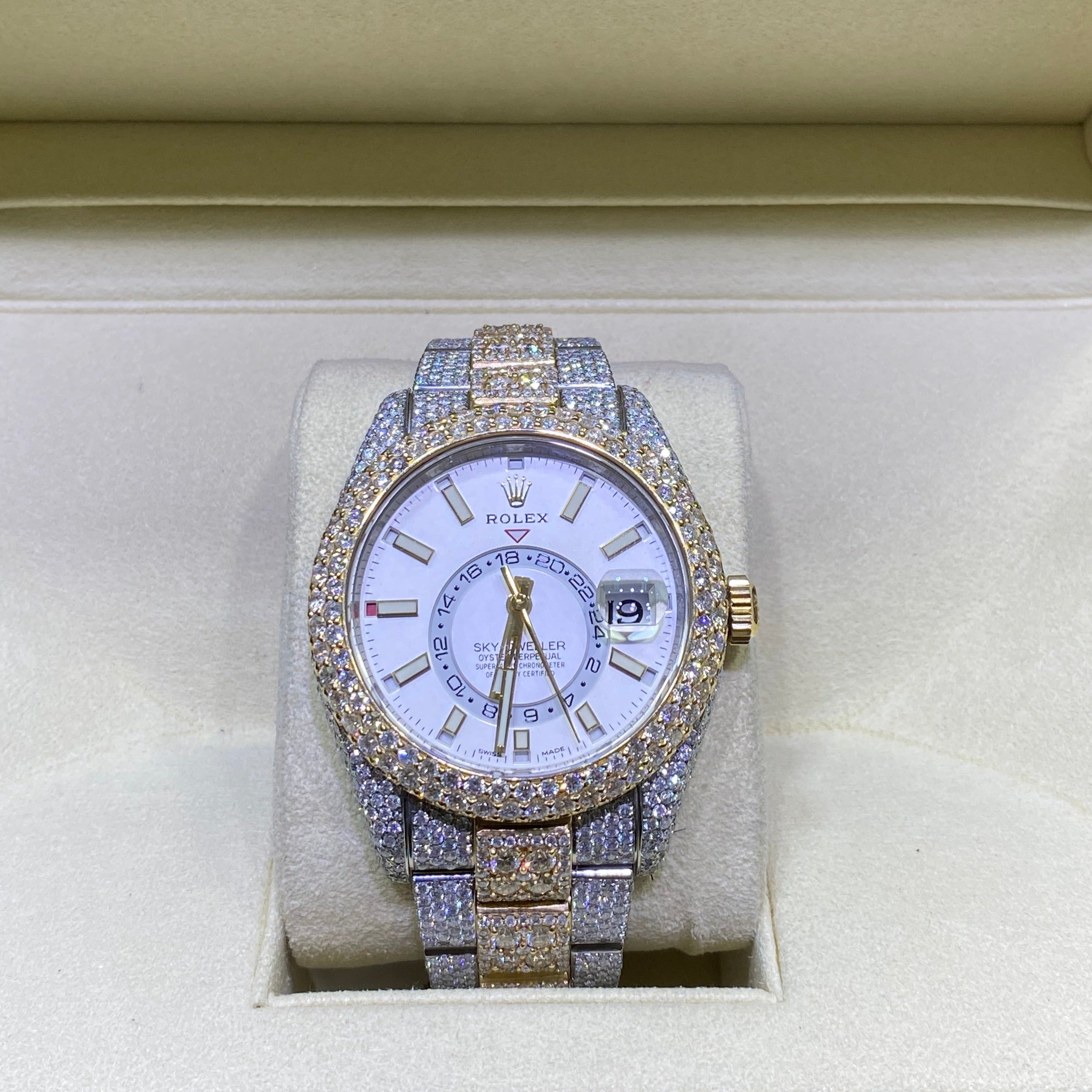 iced rolex "bust down" two tone sky dweller watch with 37 cts of vs1 diamonds
