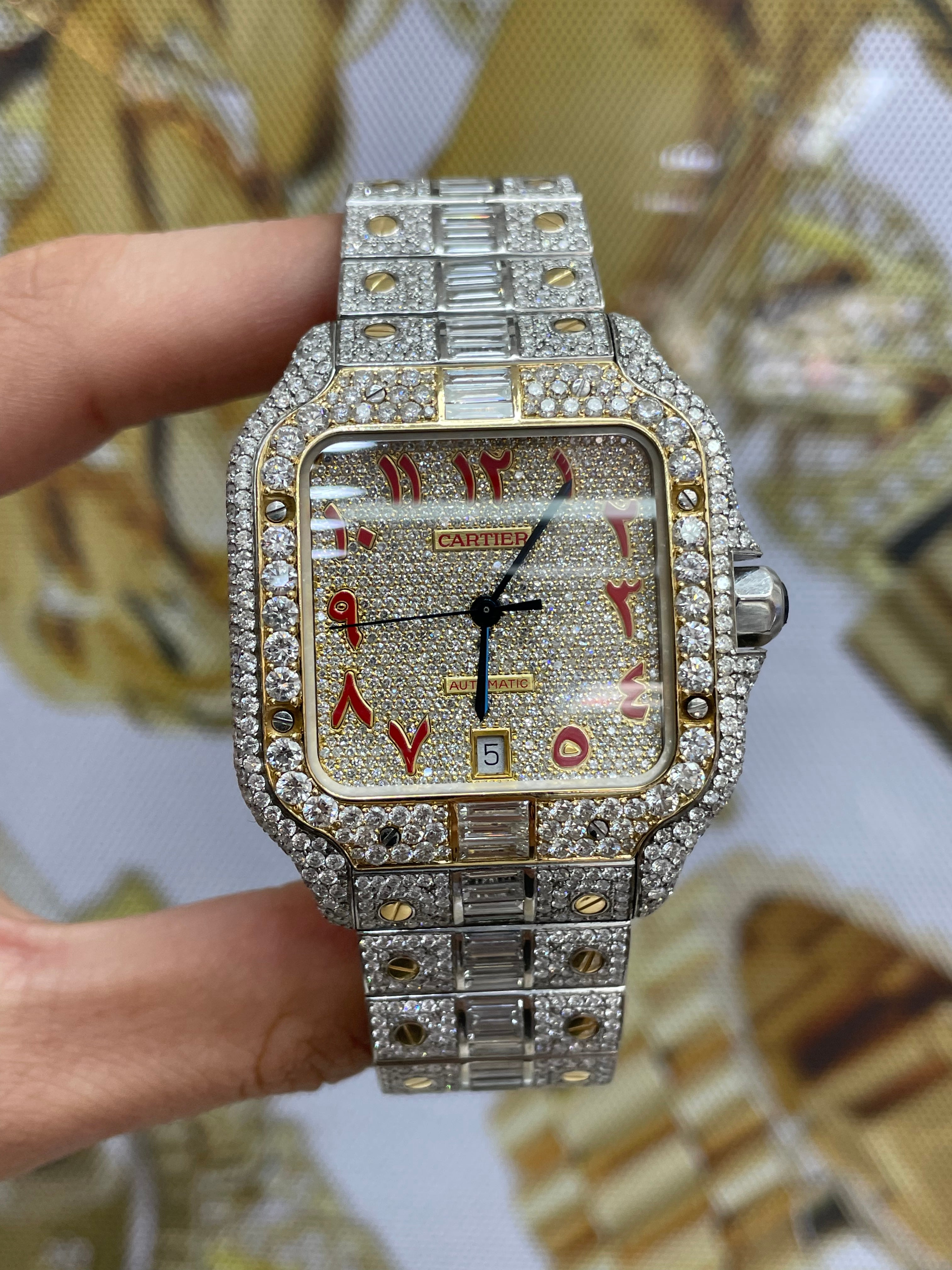 41 mm Cartier Santos xl “iced Bust down” Baguettes 32cts Natural Diamonds watch
