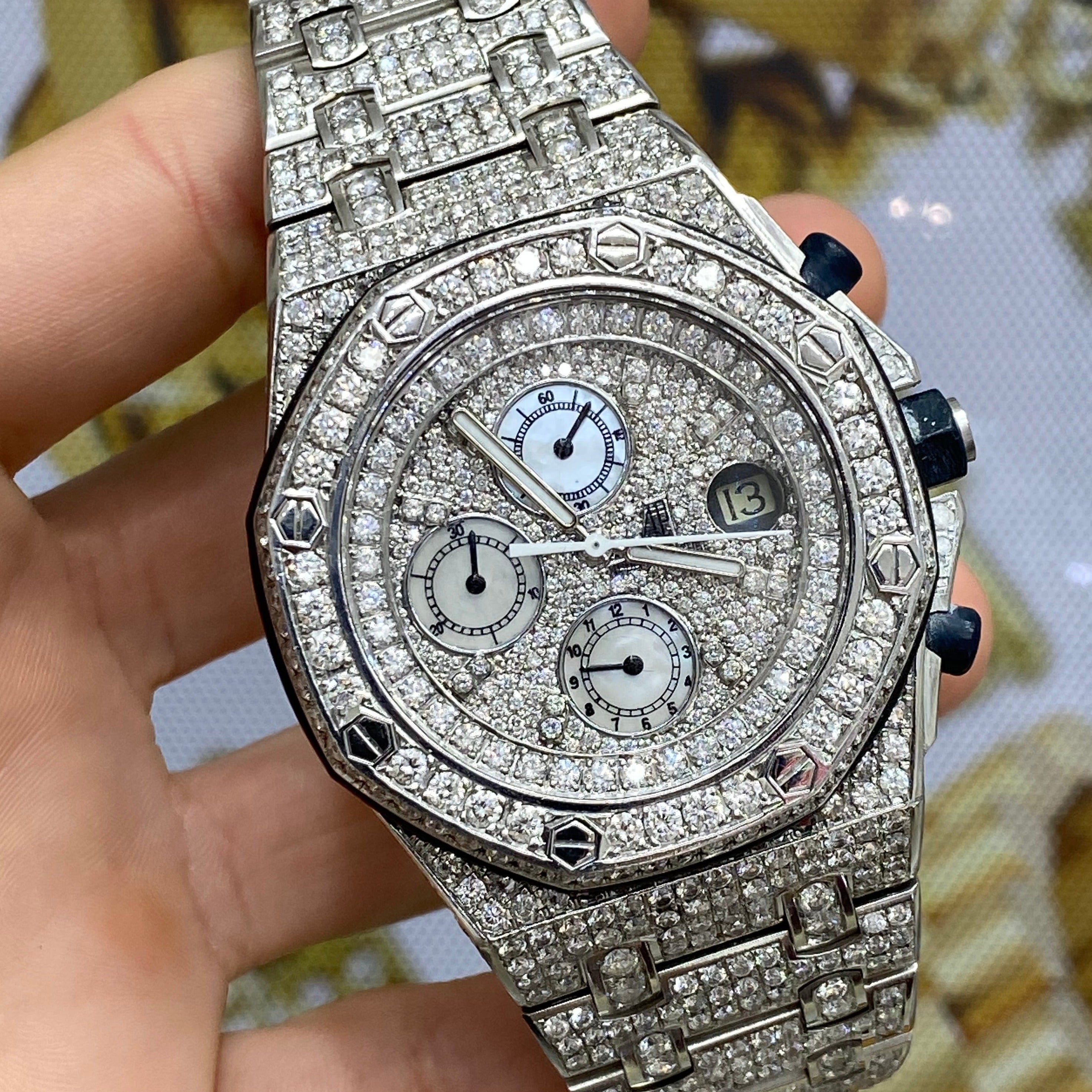 43mm Audemars Piguet “AP” Fully Iced Bust Down Watch 30 carats Vs1