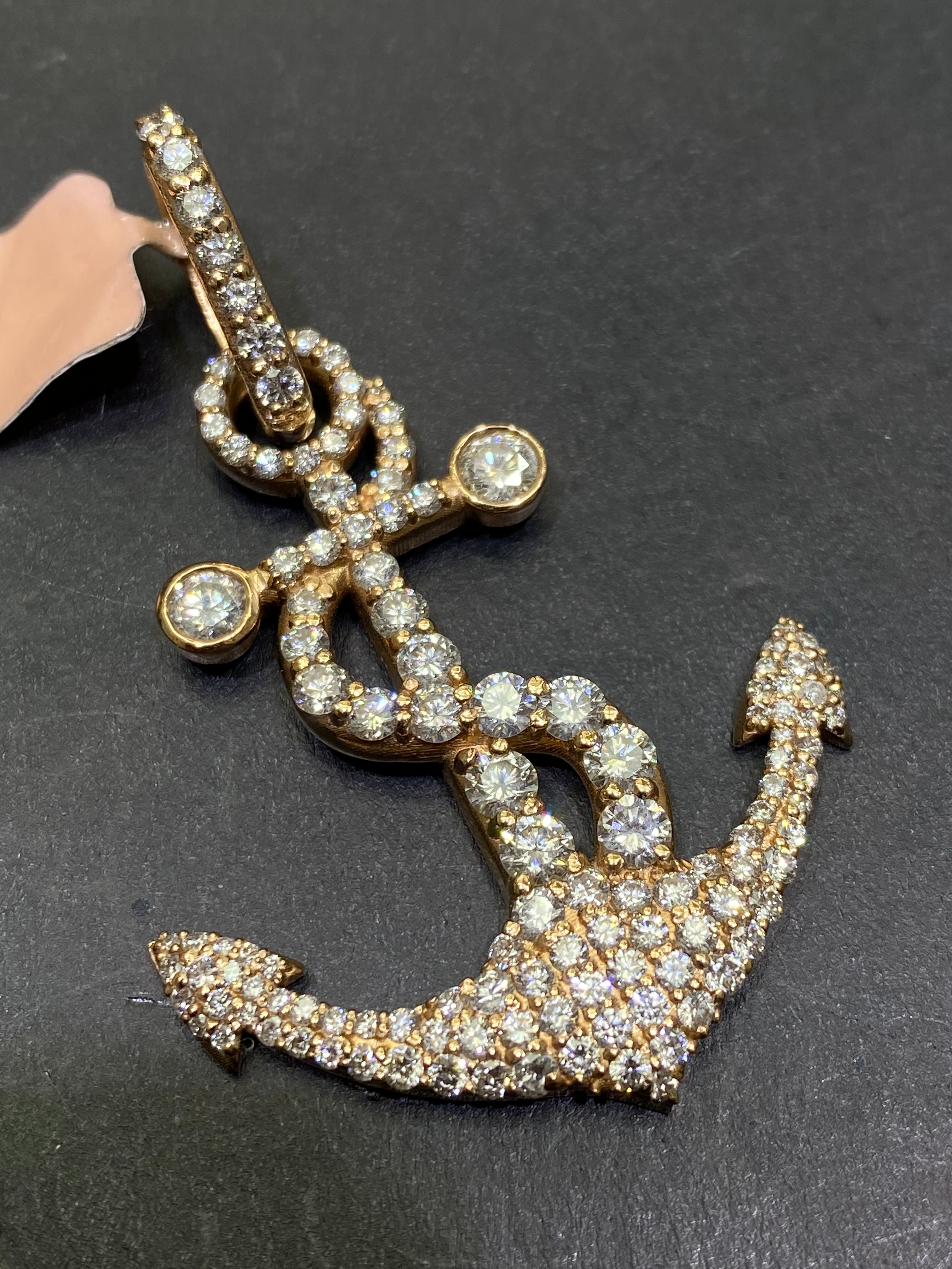 New 14k Anchor Pendant VS-1 natural diamonds 3 cts.t.w. 14k 10.6 grams