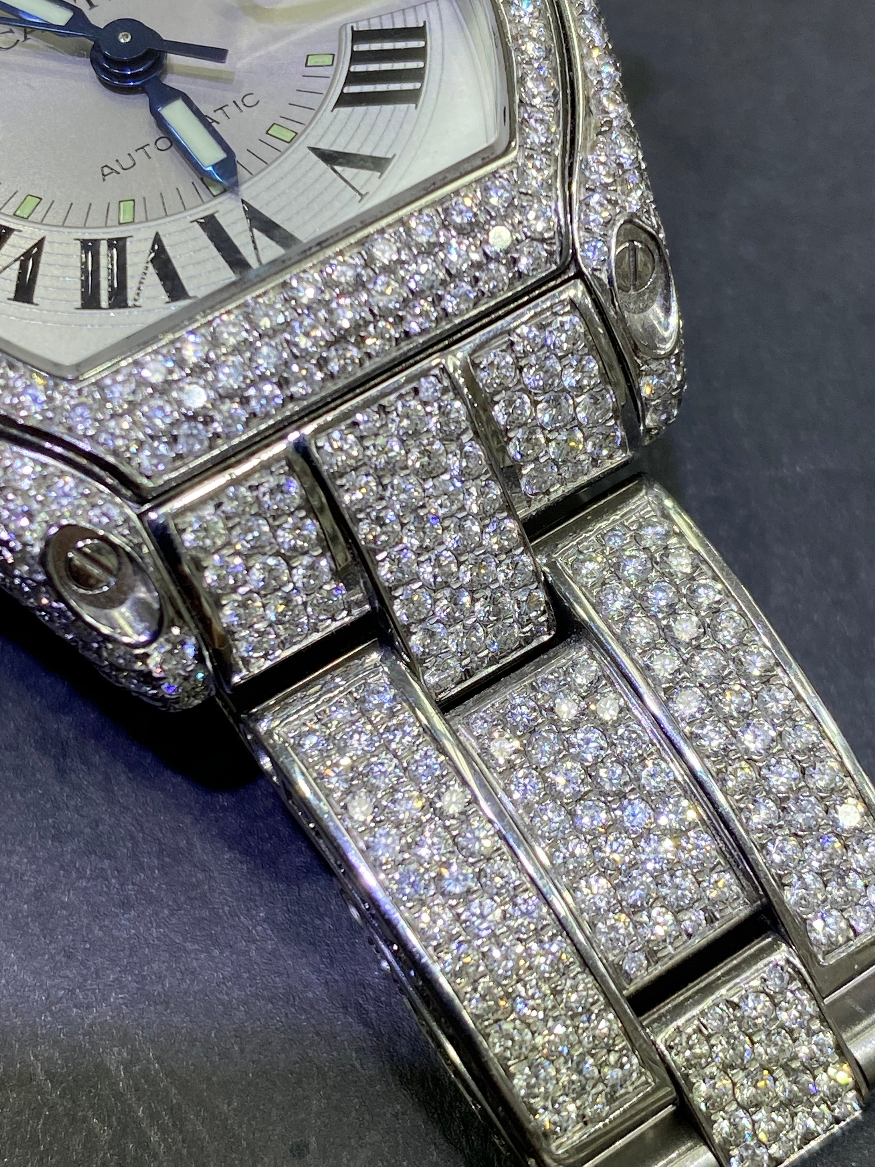 36mm Cartier Roadster 20 cts Vvs1 iced Bustdown 1of 1 "iced out" cartier bust down watch stainless steel