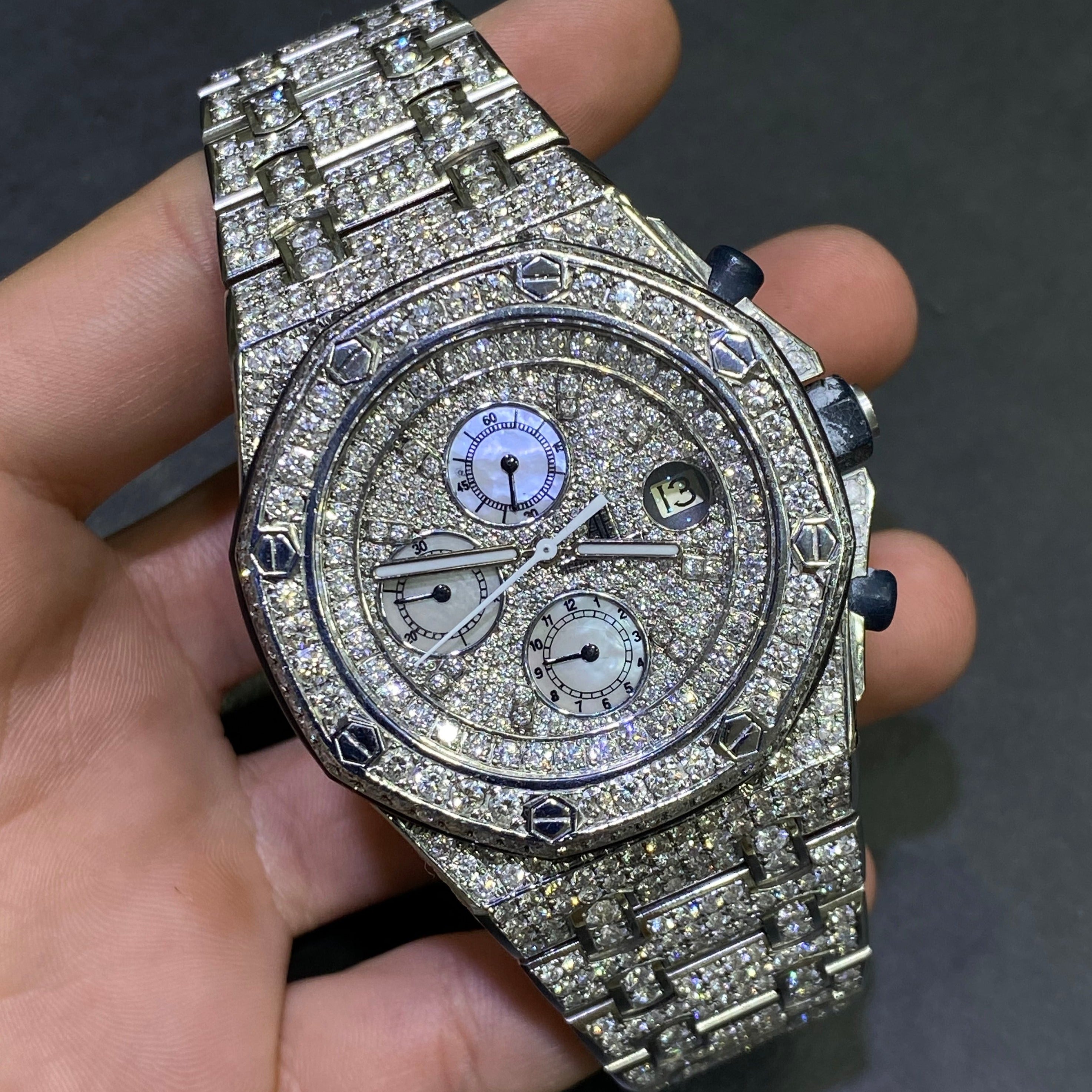 43mm Audemars Piguet “AP” Fully Iced Bust Down Watch 30 carats Vs1