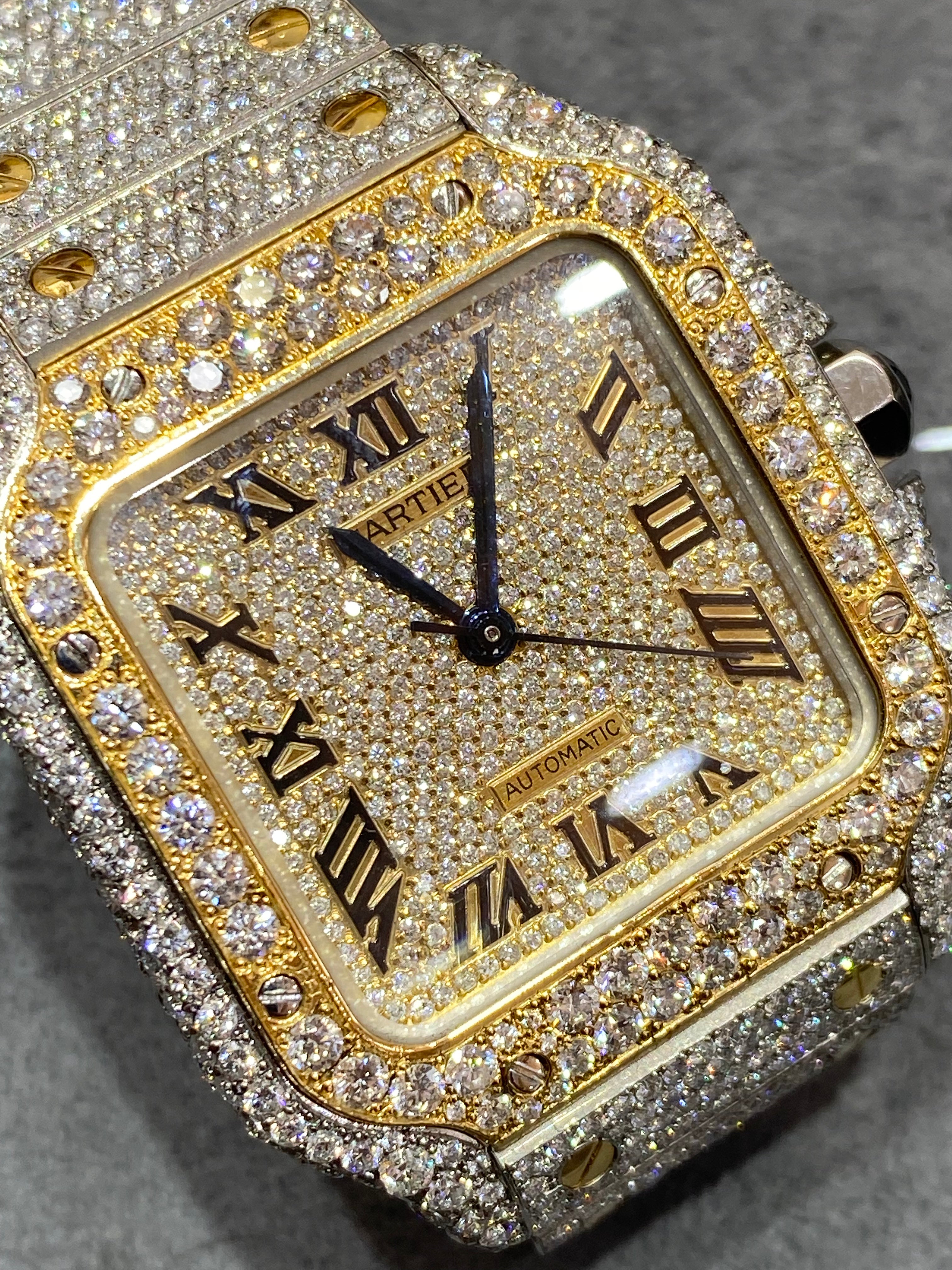 new 41 mm cartier santos xl watch βiced bustdown β2-tone 18k screws on band vs1 natural π22cts.t.w.
