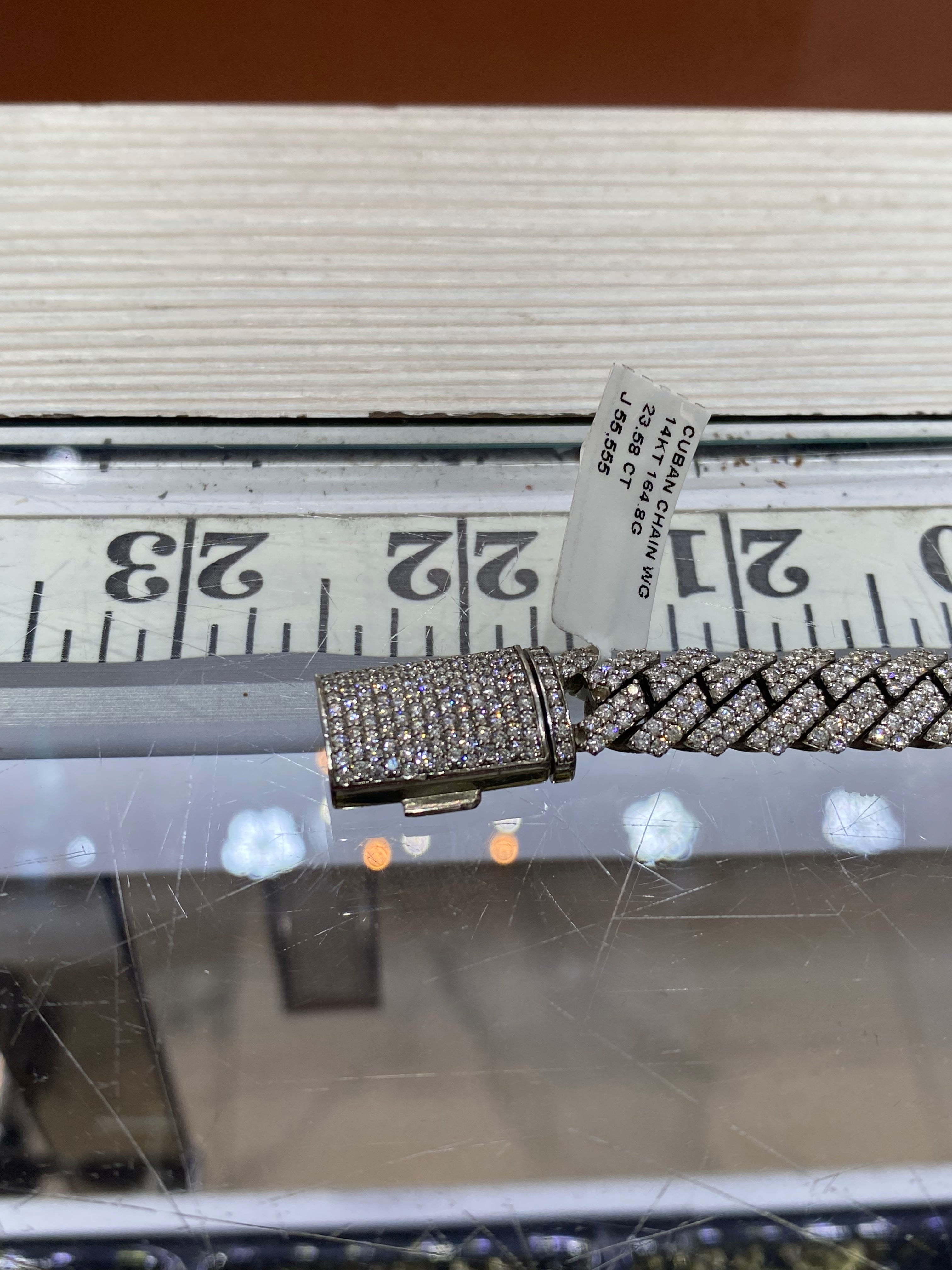 New ICED 14k WHITE GOLD MIAMI CUBAN NECKLACE Vs1 24.cts.t.w. NATURAL DIAMONDS