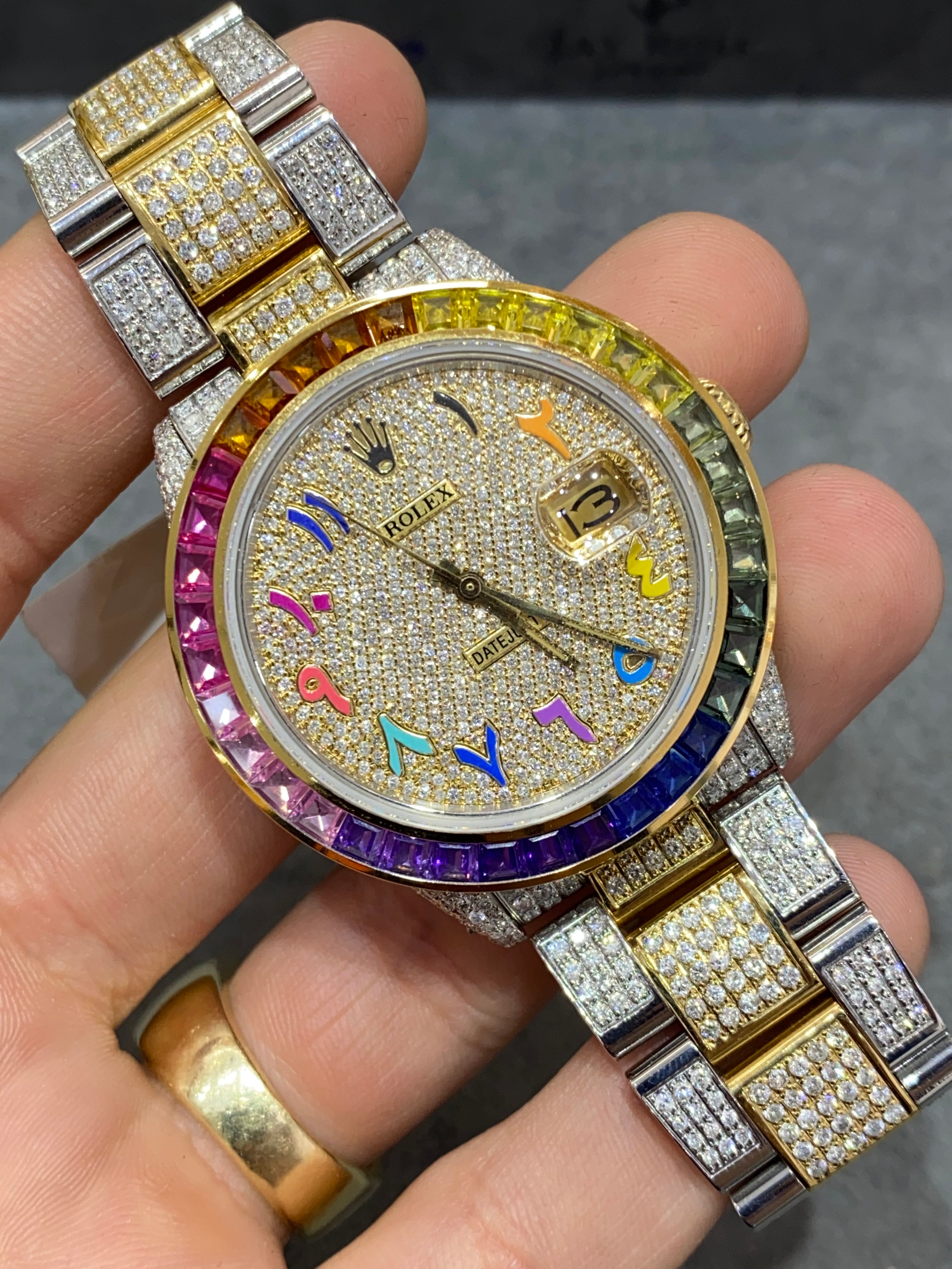 36mm rolex datejust βiced bustdown β oyster band rainbow π 15 cts .t.w. vs1 natural π