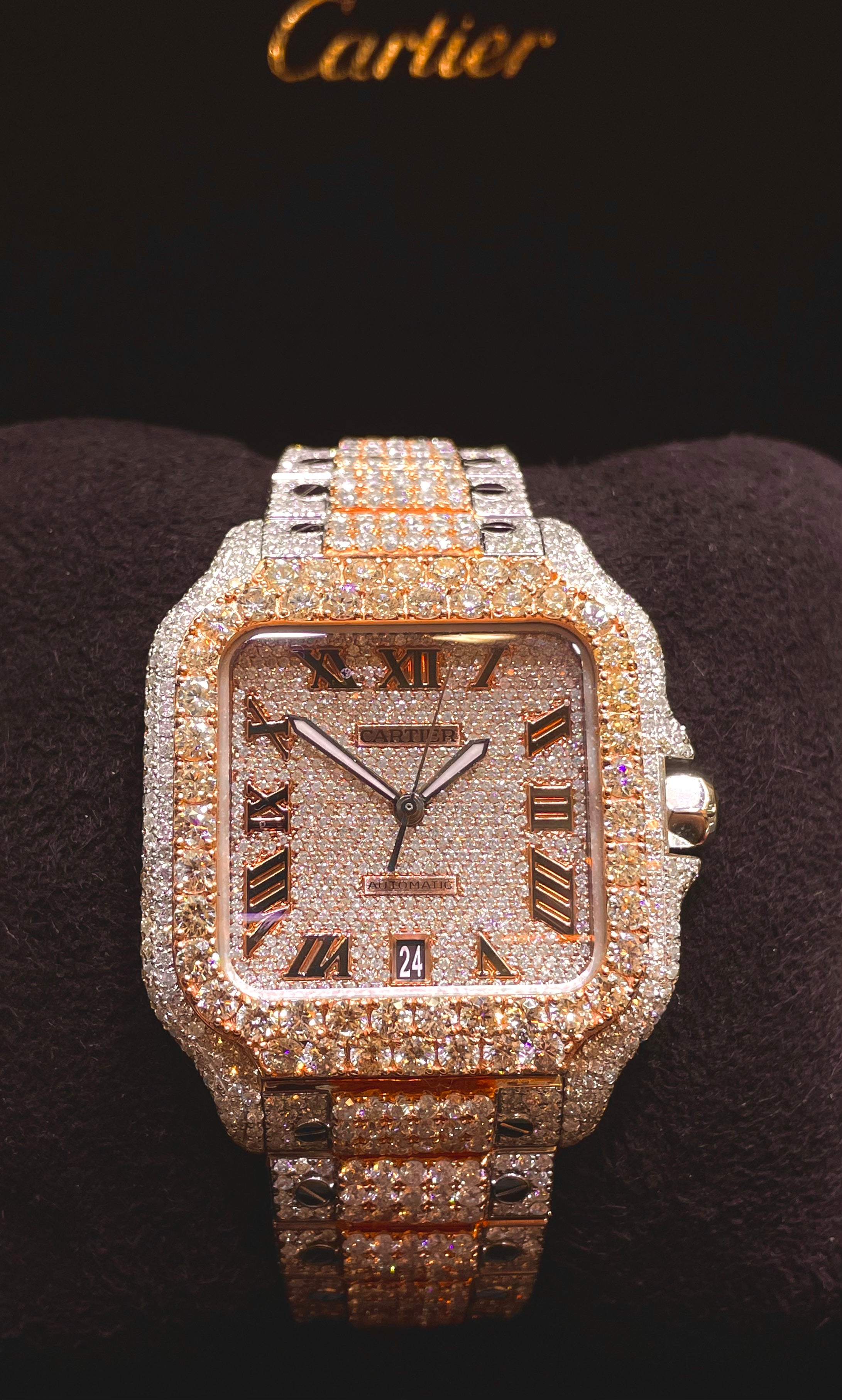 41mm rose gold cartier santos xl watch "iced bustdown"30cts t.w.