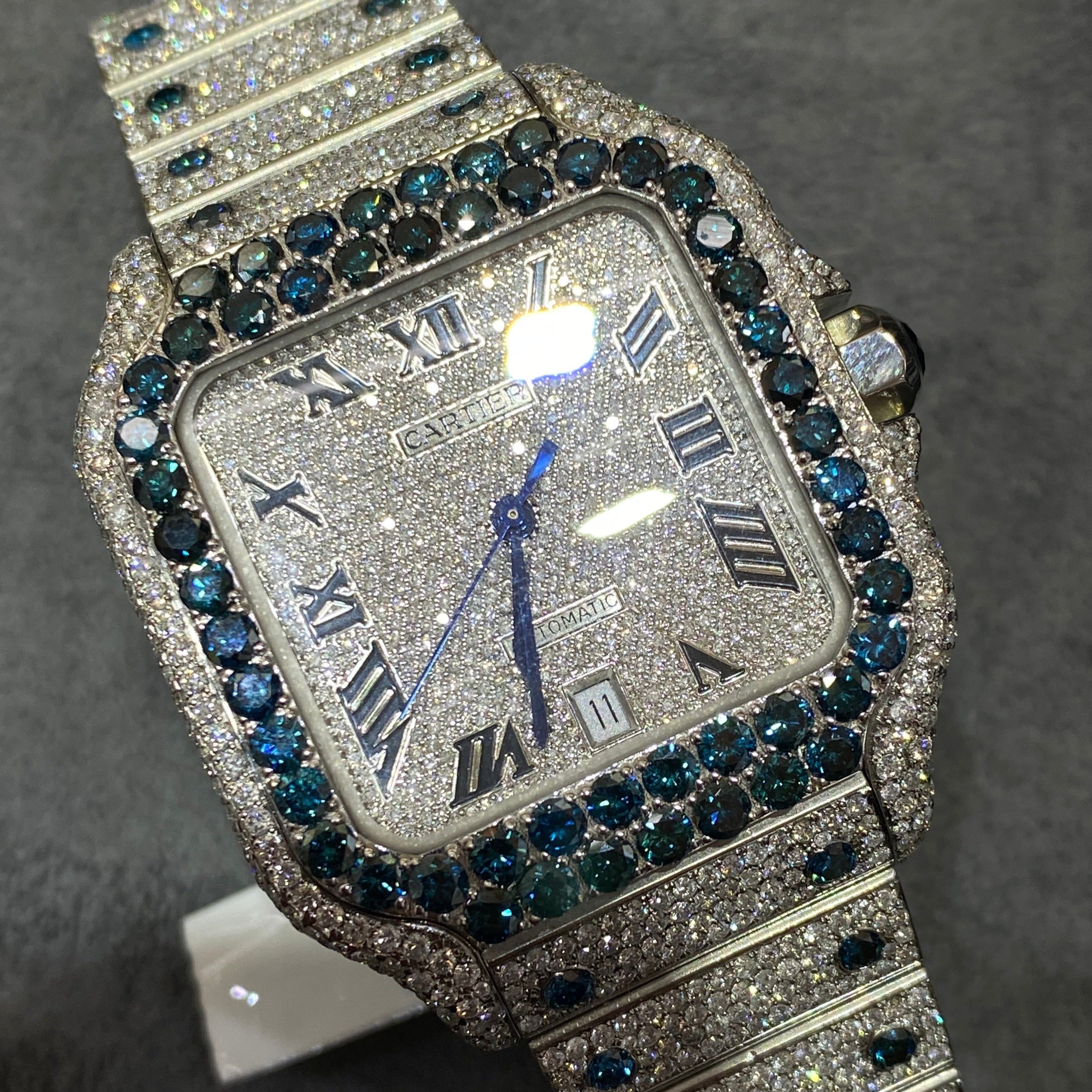 Sapphire Iced Out Cartier Watch "Bust Down" Cartier Watch VS1 18 cts natural diamonds💎.