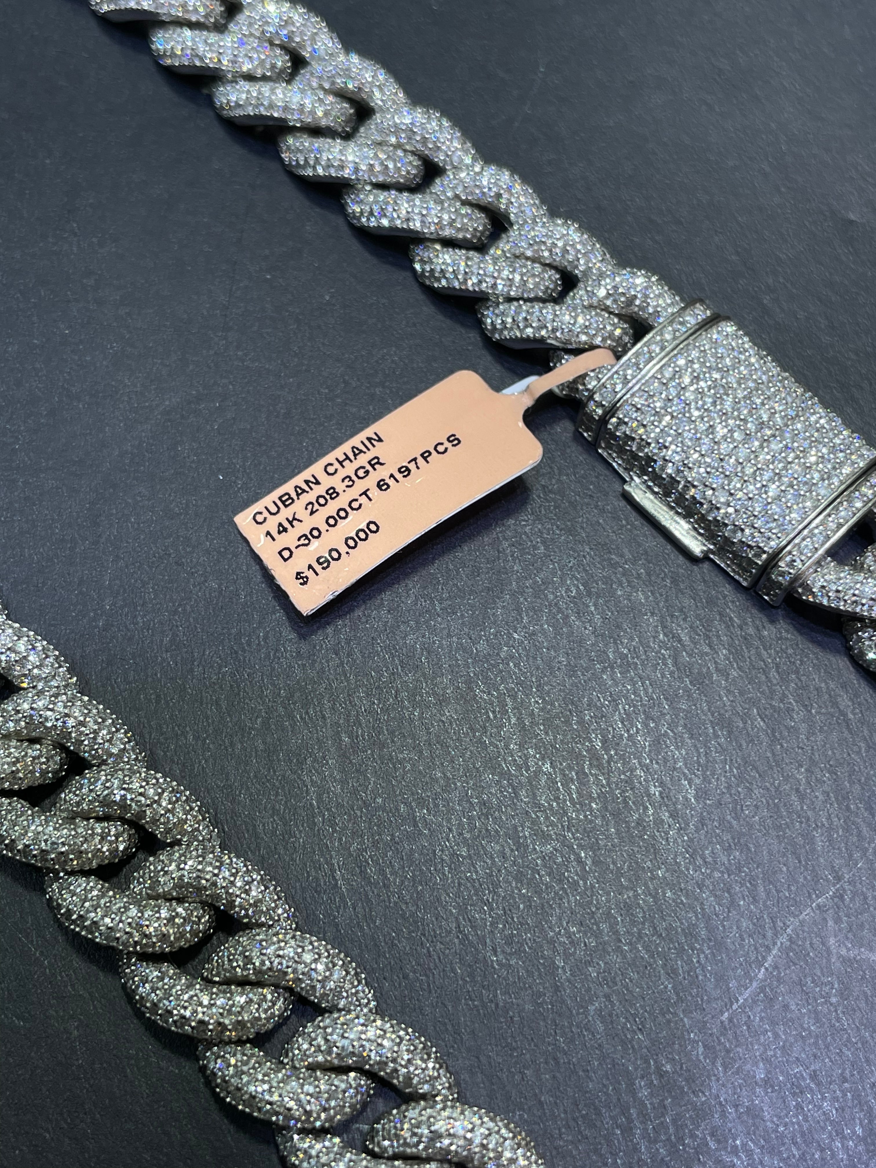 New 14k 34cts.t.w. Vs1 “infinity diamond chain”Miami Cuban link 12mm, 208 grams