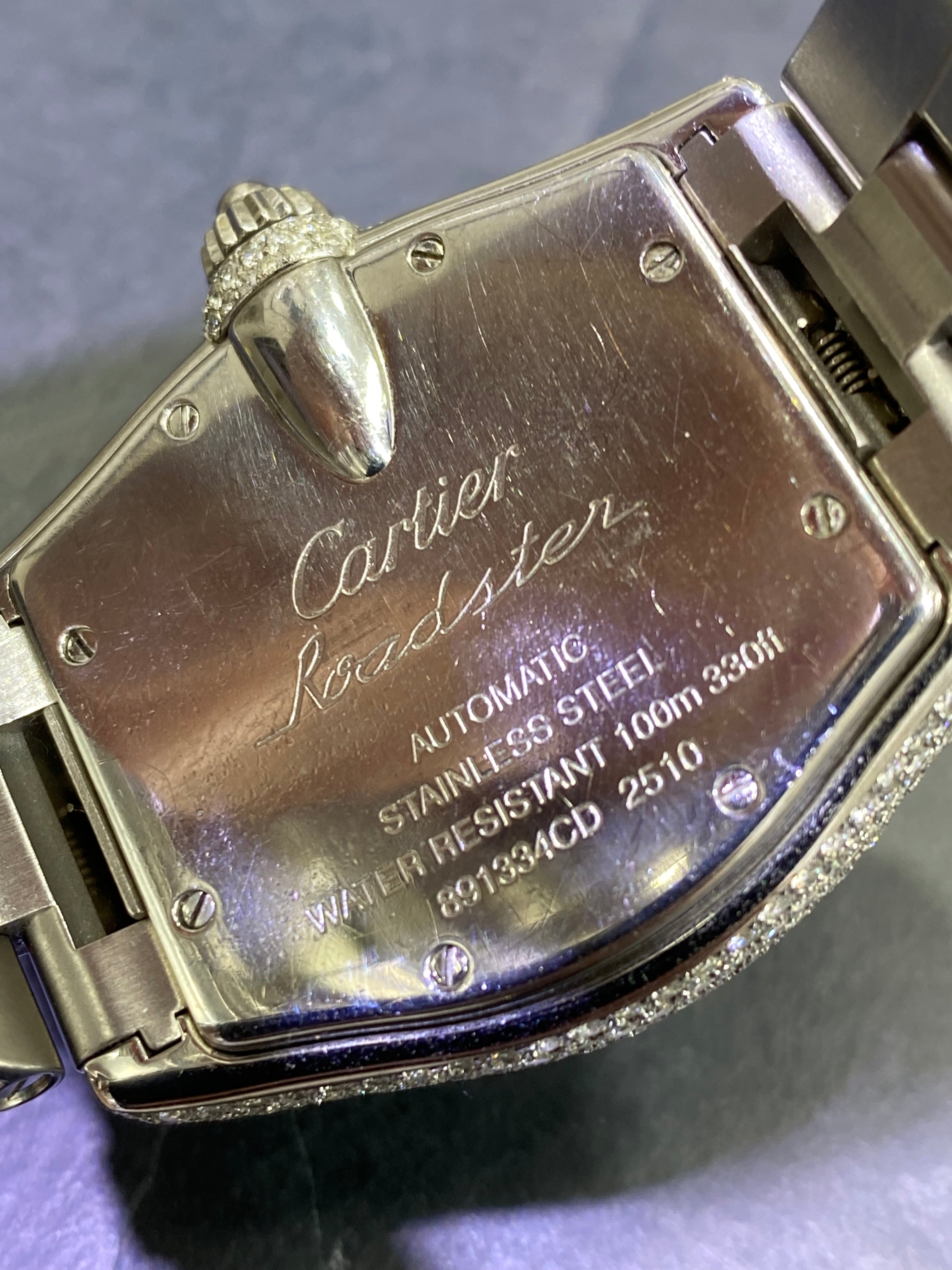36mm Cartier Roadster 20 cts Vvs1 iced Bustdown 1of 1 "iced out" cartier bust down watch stainless steel