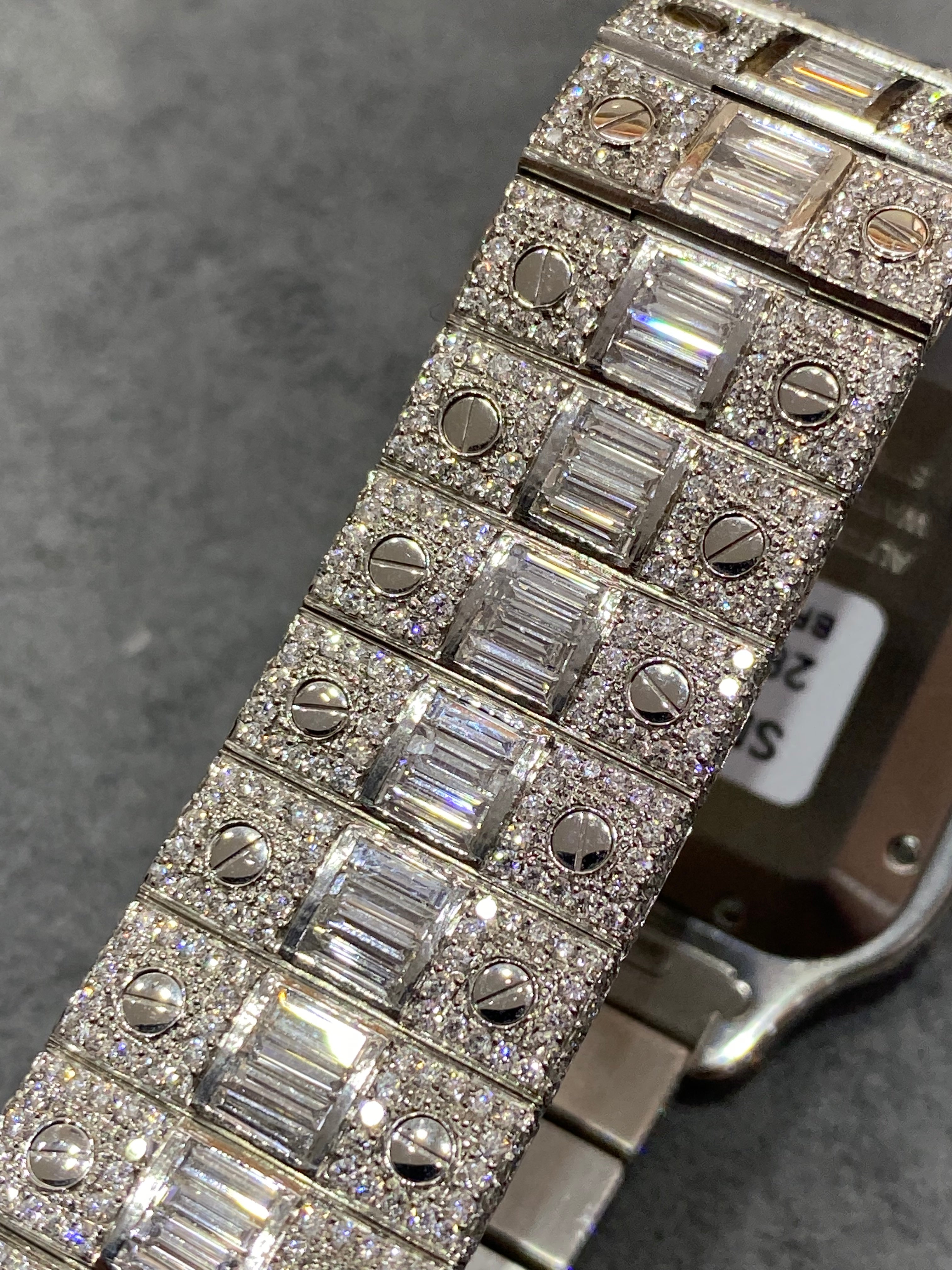 new 41mm cartier santos xl “iced bustdown “baguettes vvs1 blue dial 31 cts t.w.natural diamond 💎