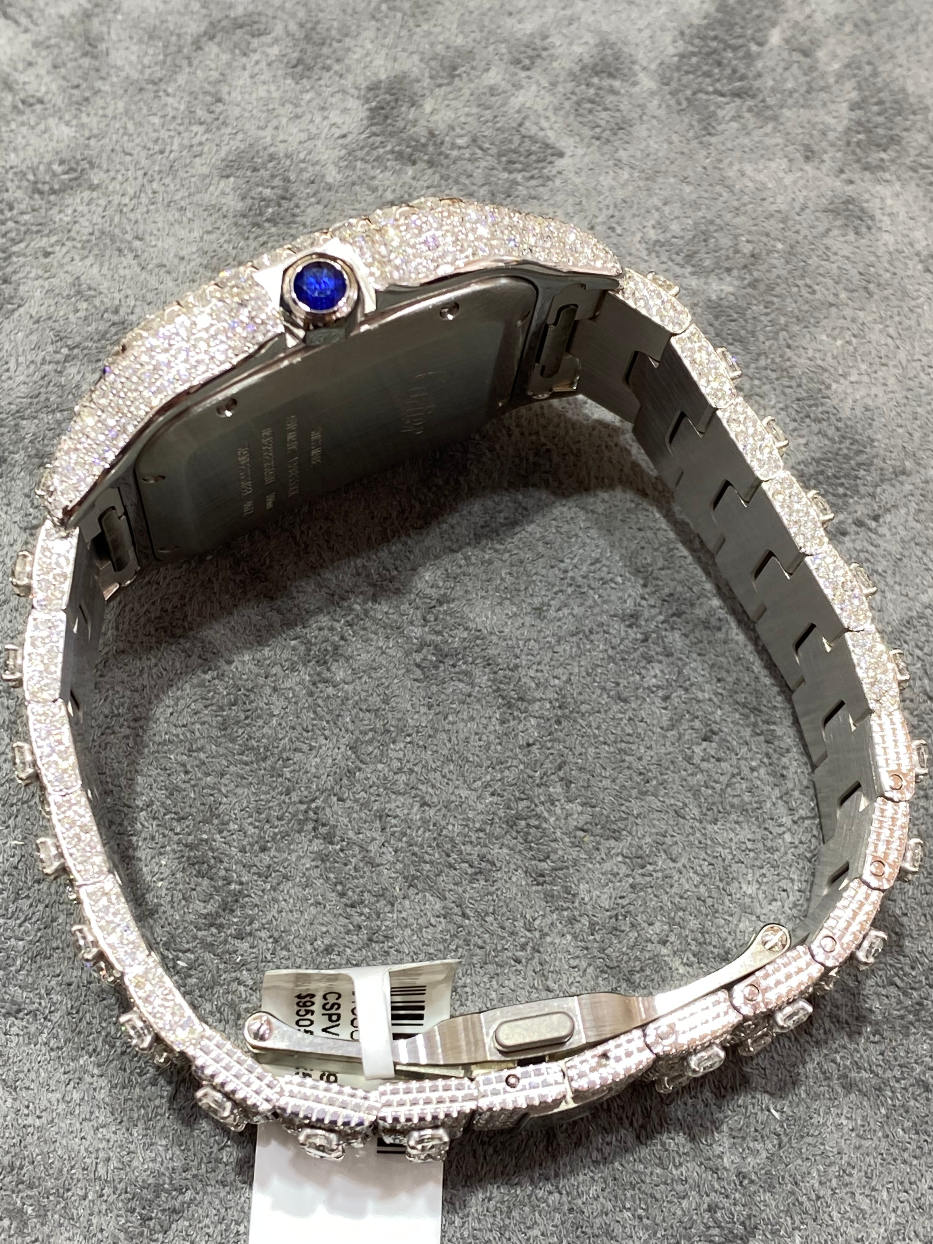41mm cartier "iced bust down" watch. vs1 natural diamonds 25 cts t.w.. white