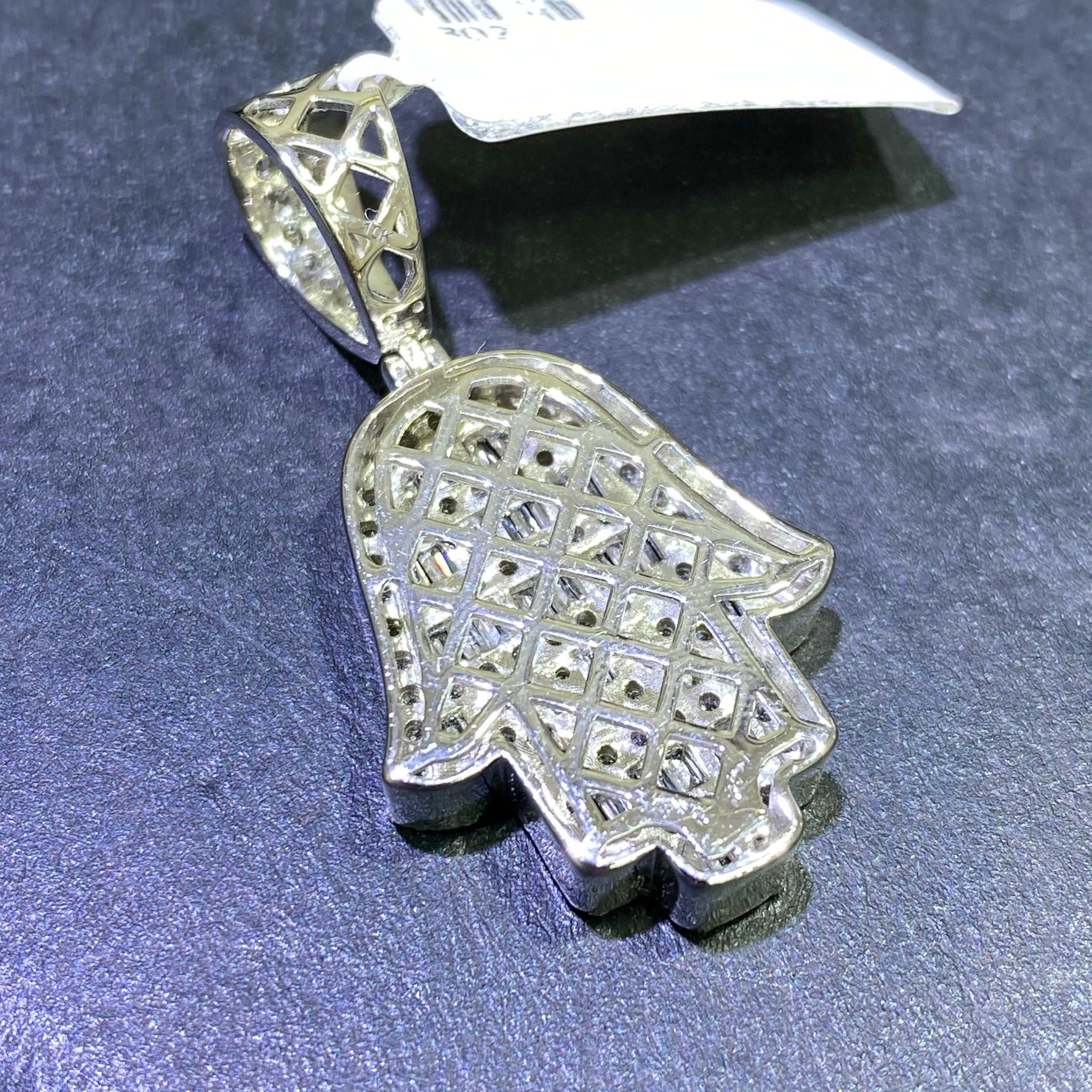 Hand Of God "iced hamsa" Charm VVS1 Baguettes natural diamonds π , 5 grams 14k white gold