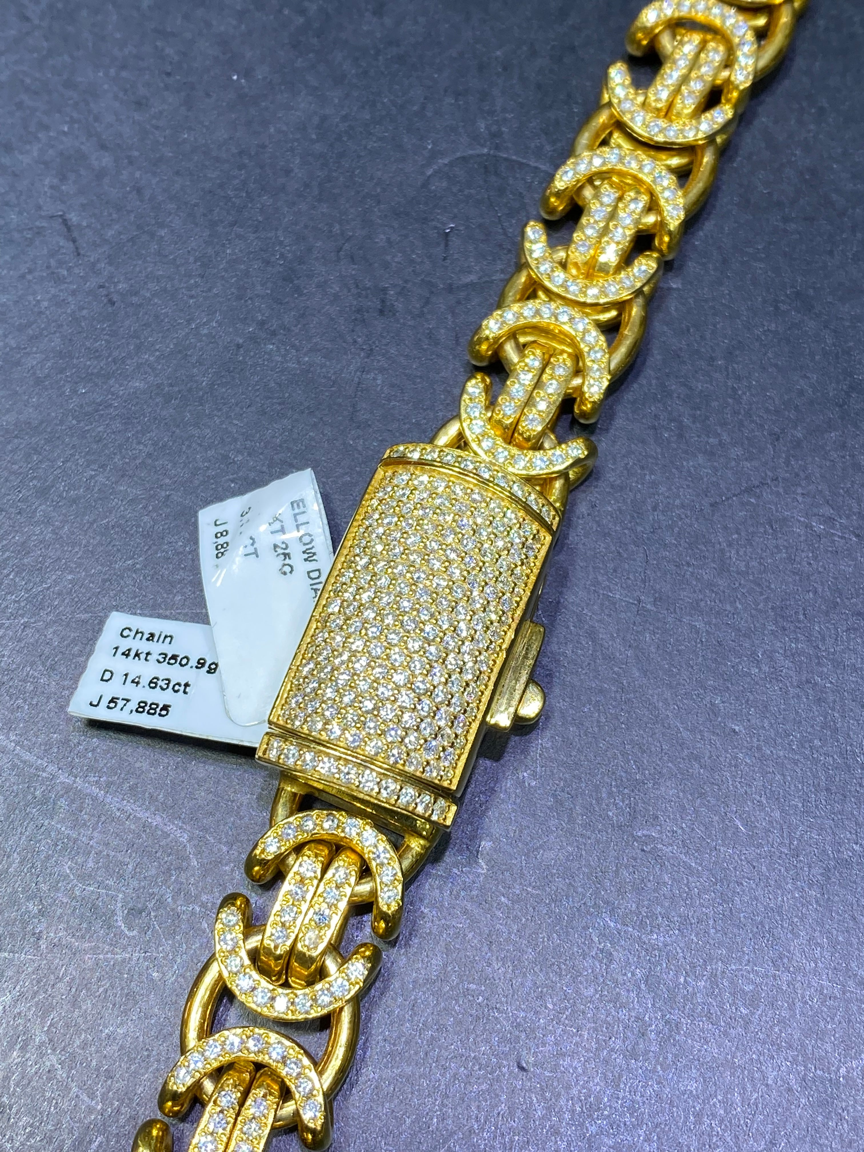 new 14k “kings chain”solid byzantine miami cuban link iced 15cts.t.w.vs1 natural diamonds
