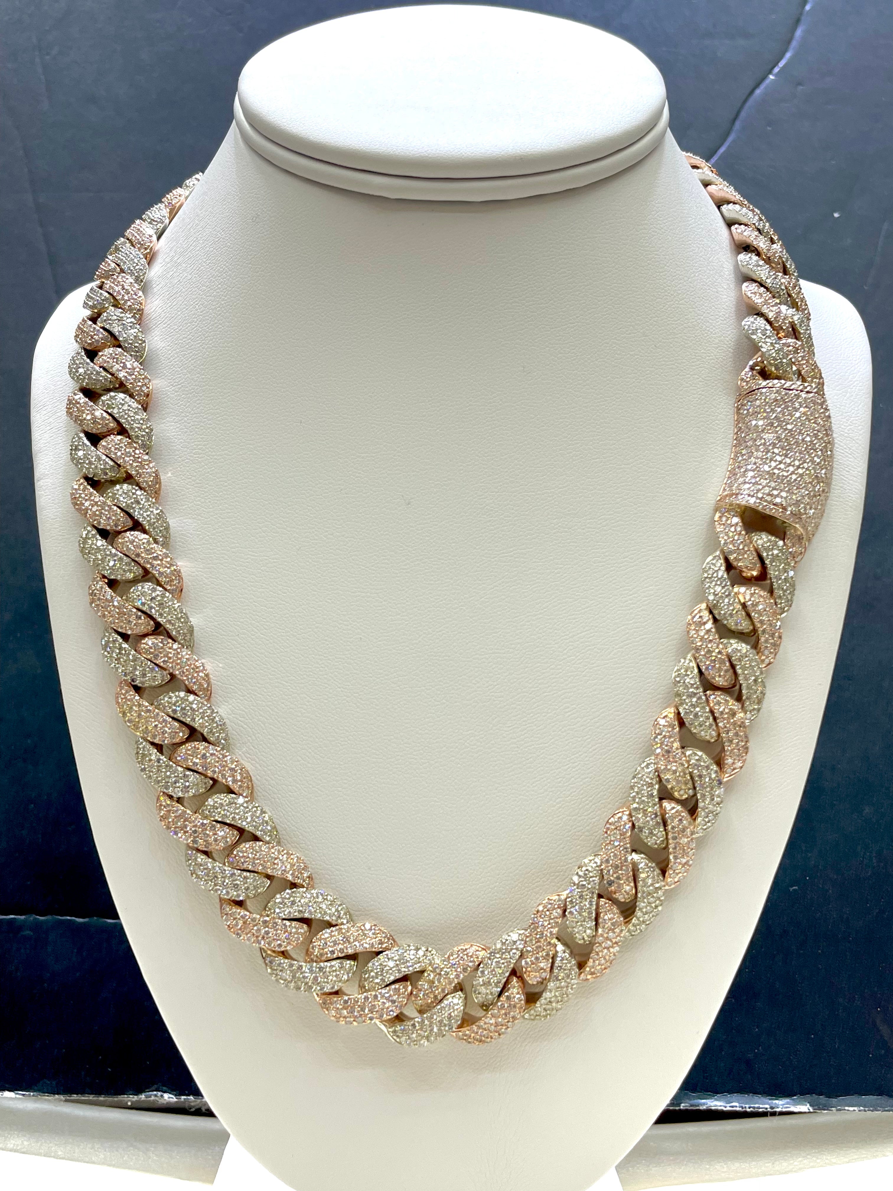 14k "Iced Out Miami Cuban Link" Necklace VVS1 44 CTs t.w. Rose/White  ”iced diamond “ 273 grams 14k Gold. 16mm