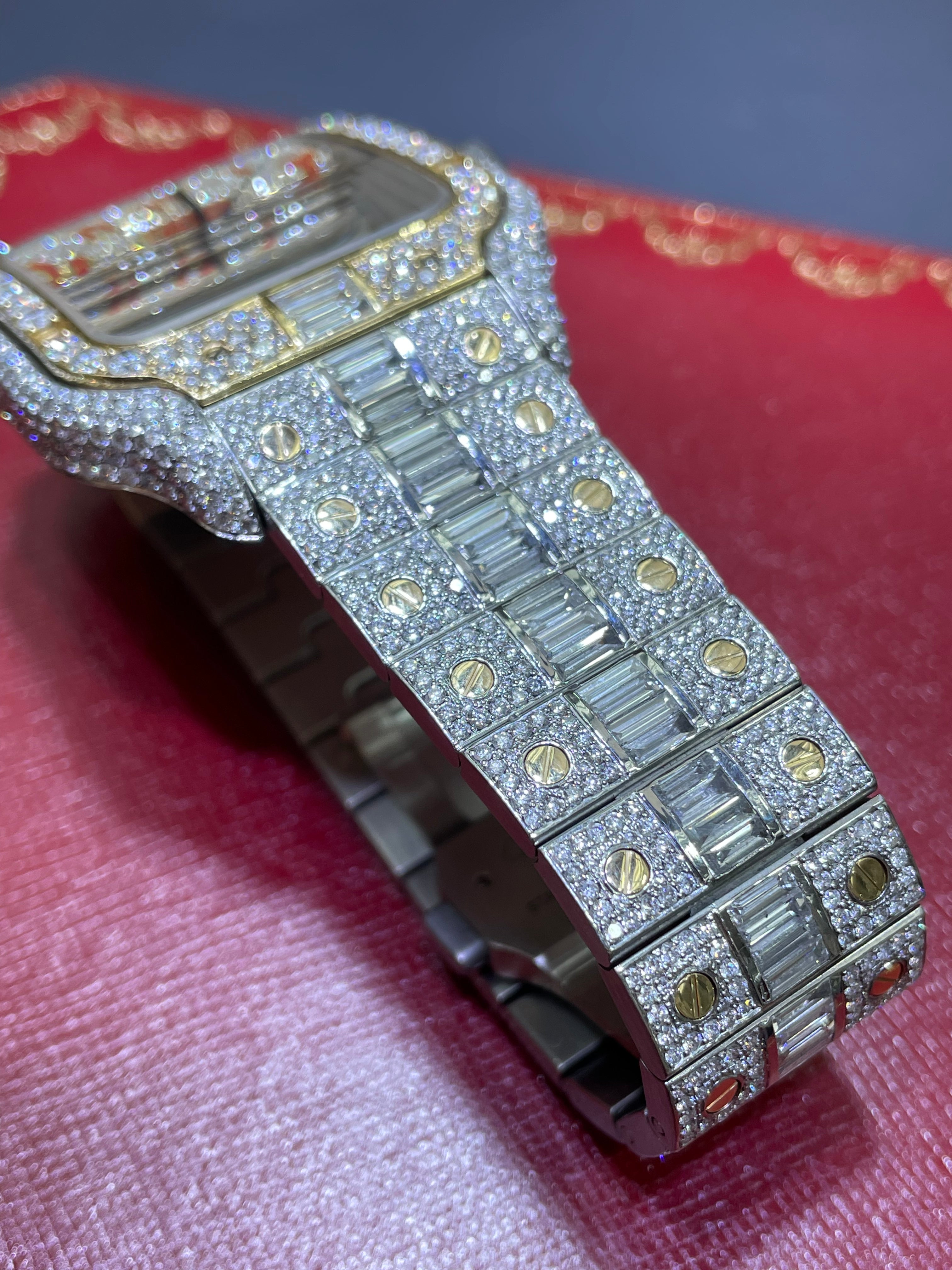 41 mm Cartier Santos xl “iced Bust down” Baguettes 32cts Natural Diamonds watch