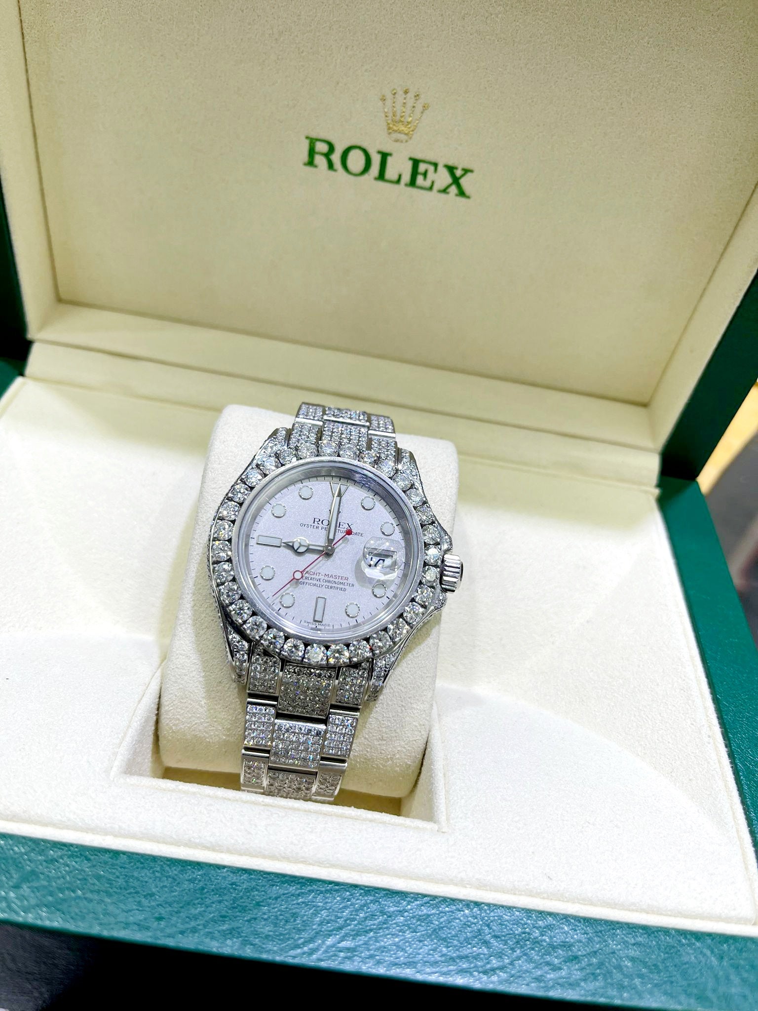 40mm rolex yacht -master all ss bustdown 30cts.t.w vs-1
