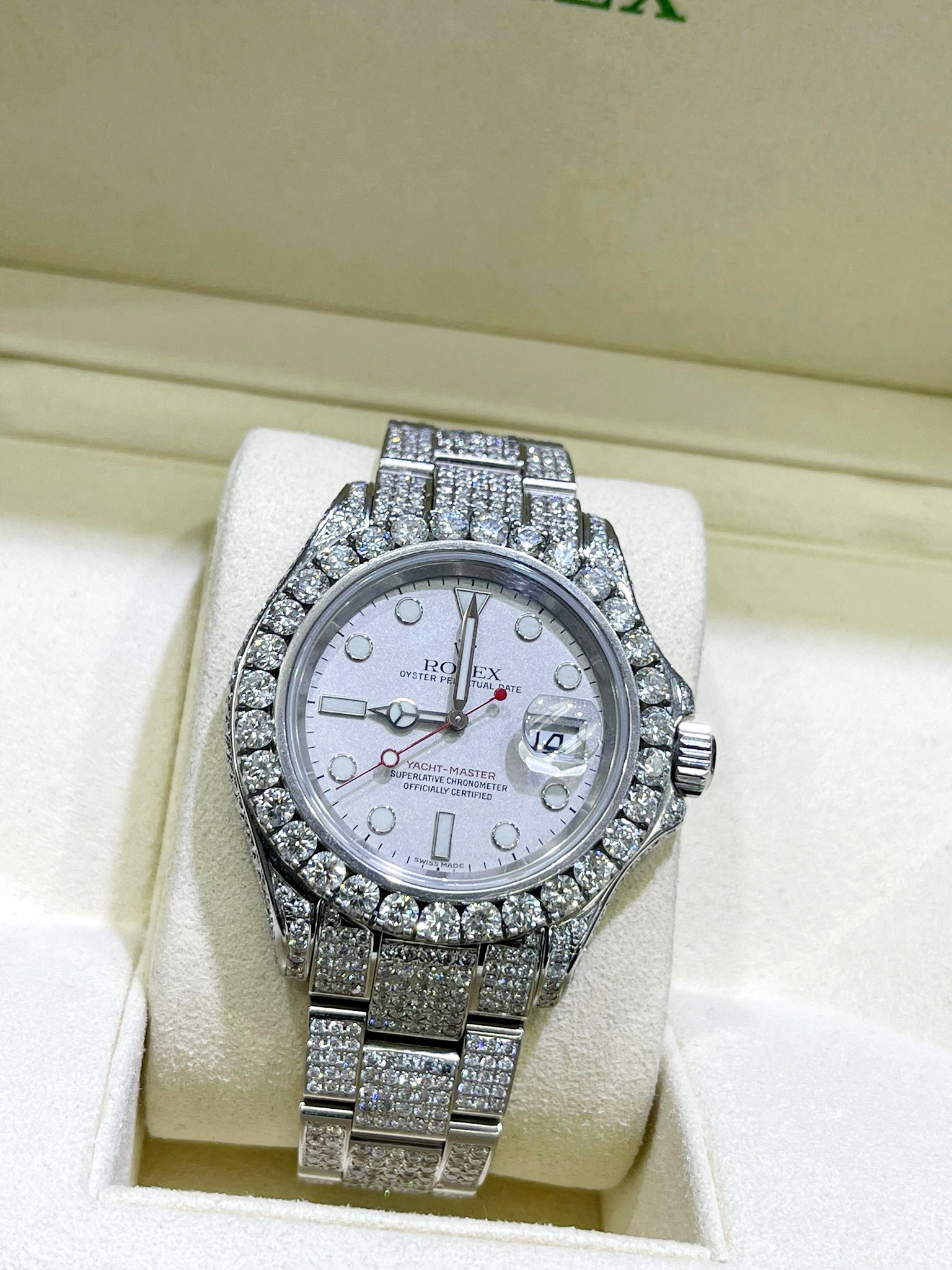 40mm rolex yacht -master all ss bustdown 30cts.t.w vs-1