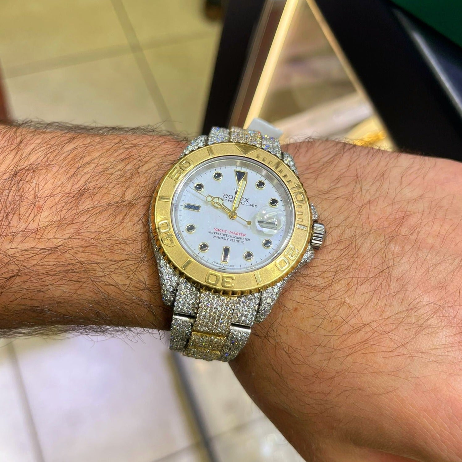 40mm rolex two-tone 18k yacht-master ,newly bustdown flower set 22cts vs-1