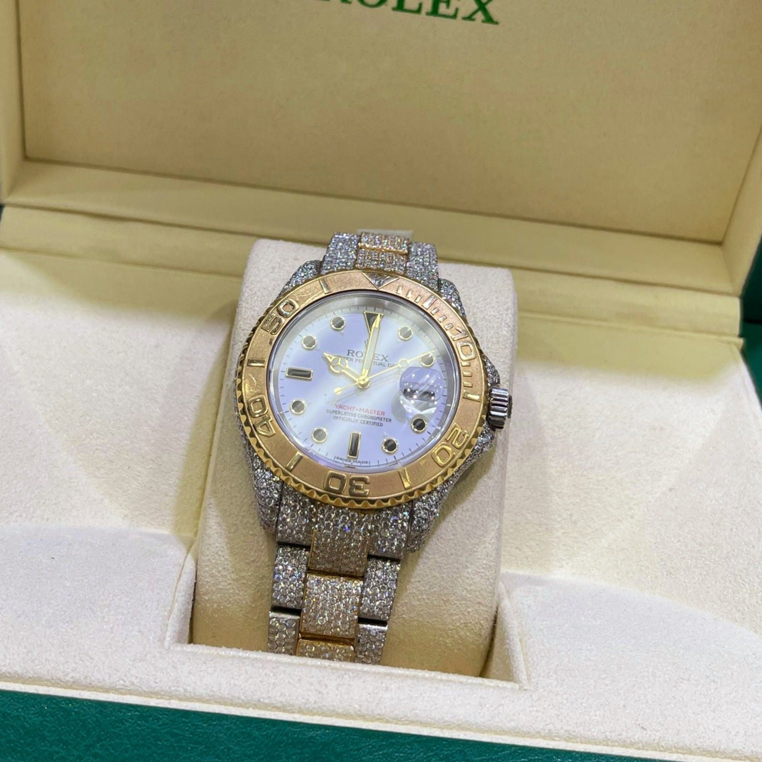 40mm rolex two-tone 18k yacht-master ,newly bustdown flower set 22cts vs-1