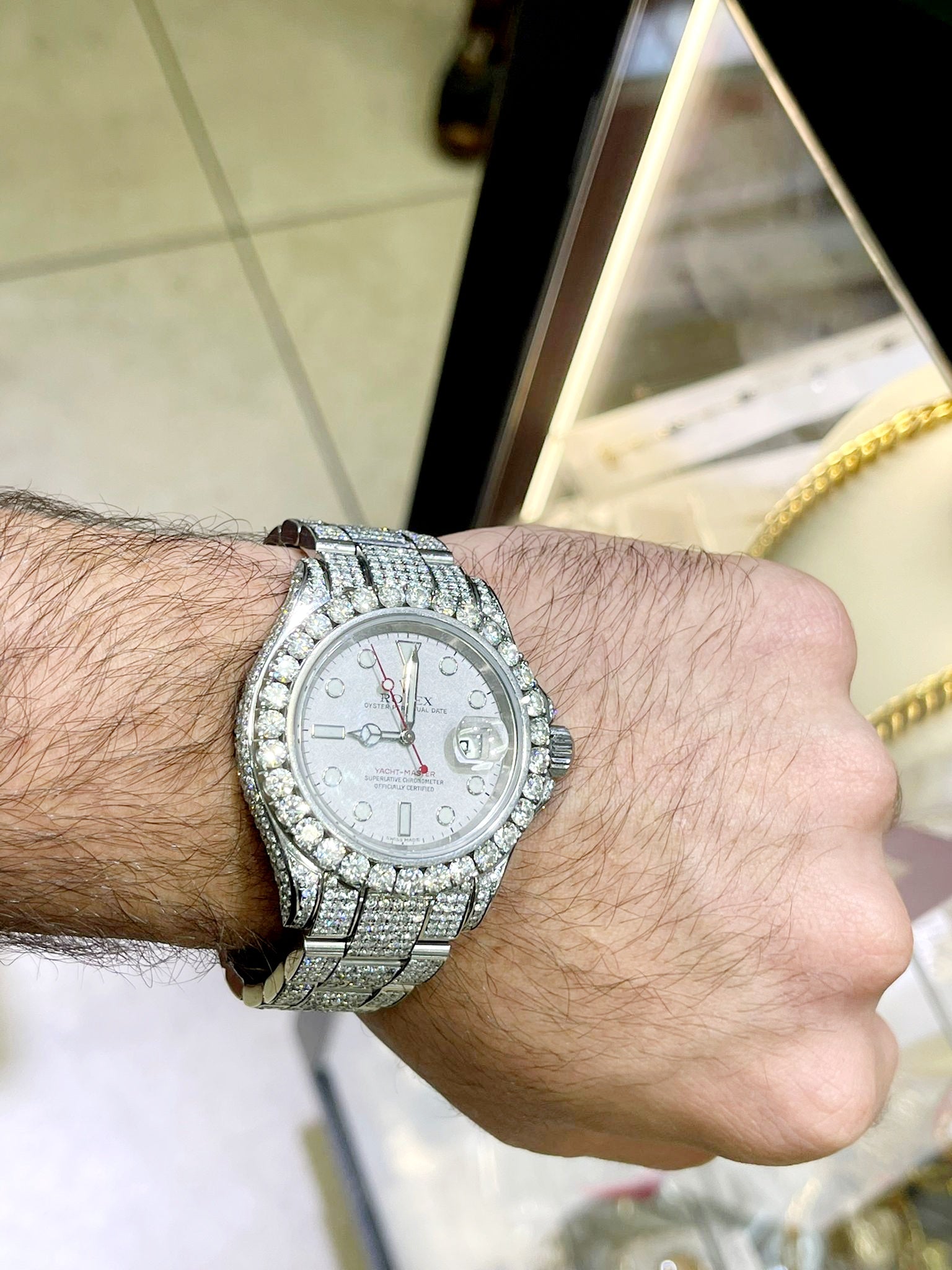40mm rolex yacht -master all ss bustdown 30cts.t.w vs-1