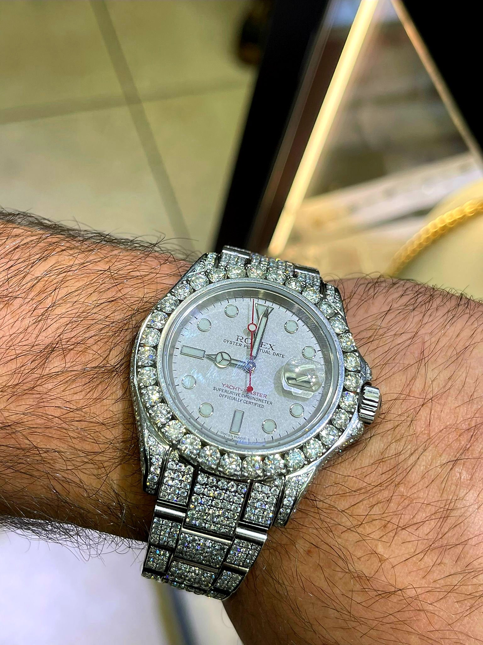 40mm rolex yacht -master all ss bustdown 30cts.t.w vs-1