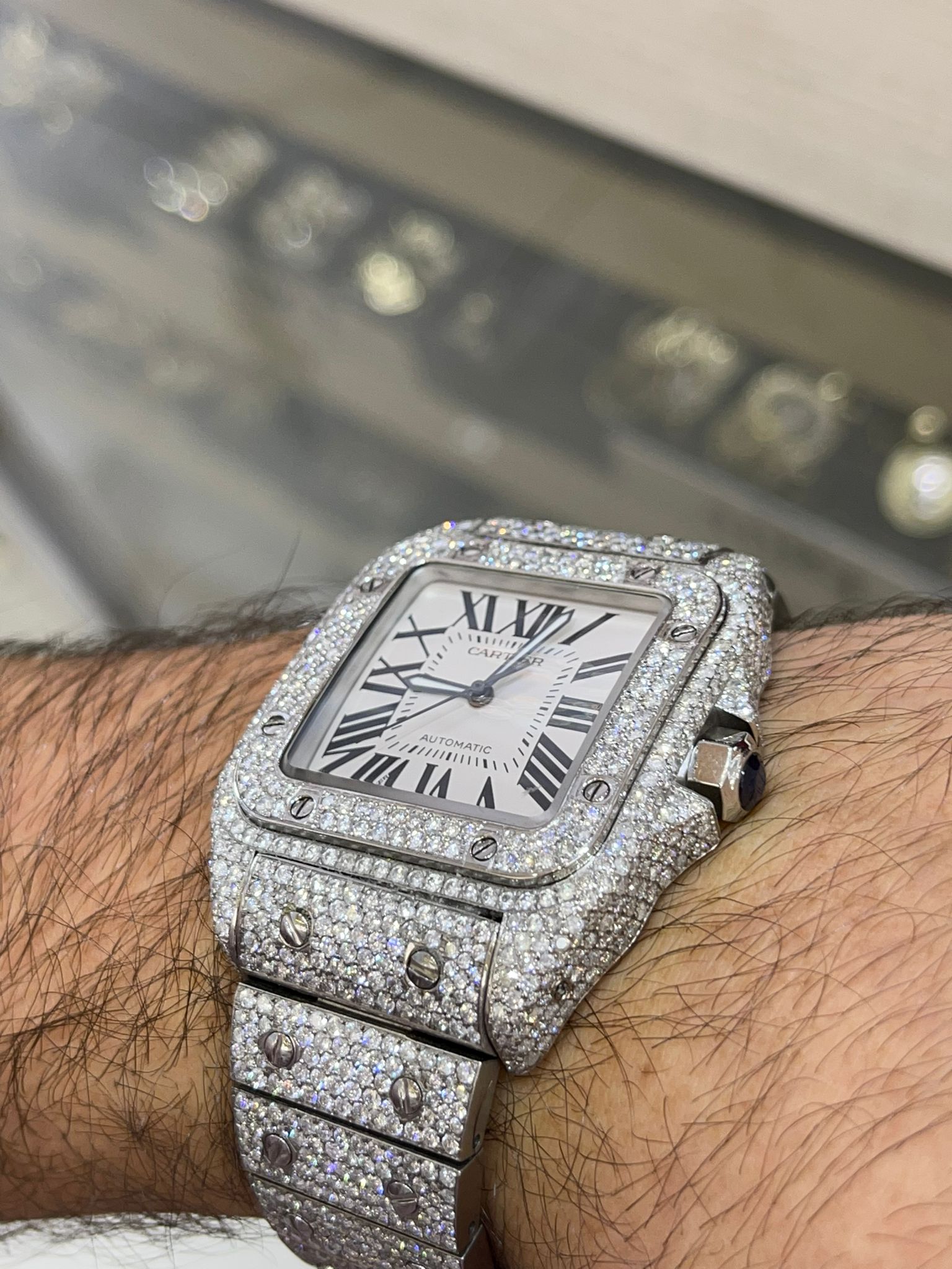 41mm cartier santos xl bust down watch (xtra thick model) 24+ cts .t.w vs1