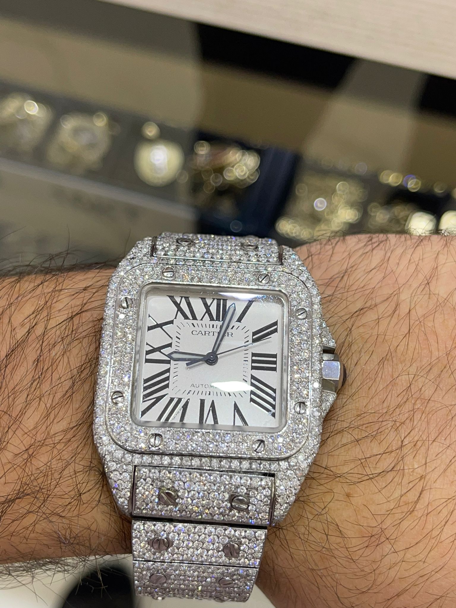 41mm cartier santos xl bust down watch (xtra thick model) 24+ cts .t.w vs1