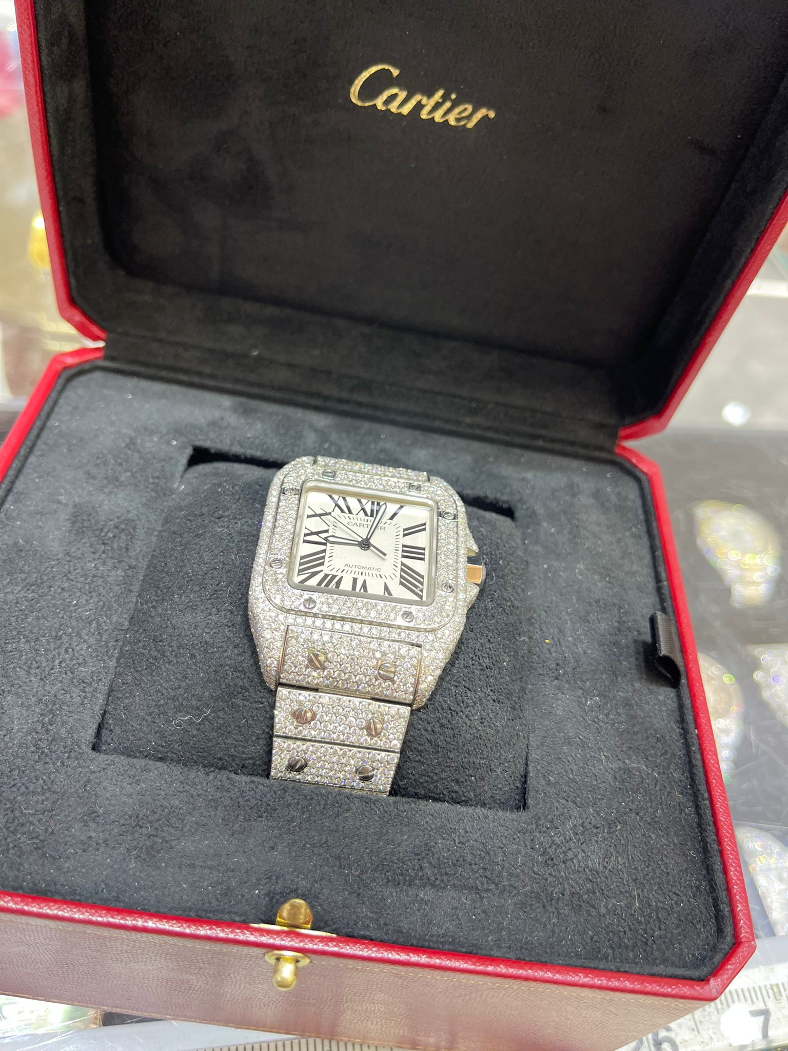 41mm cartier santos xl bust down watch (xtra thick model) 24+ cts .t.w vs1