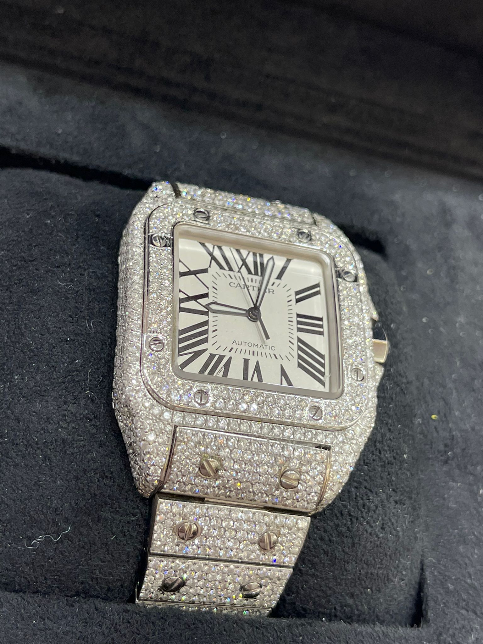 41mm cartier santos xl bust down watch (xtra thick model) 24+ cts .t.w vs1