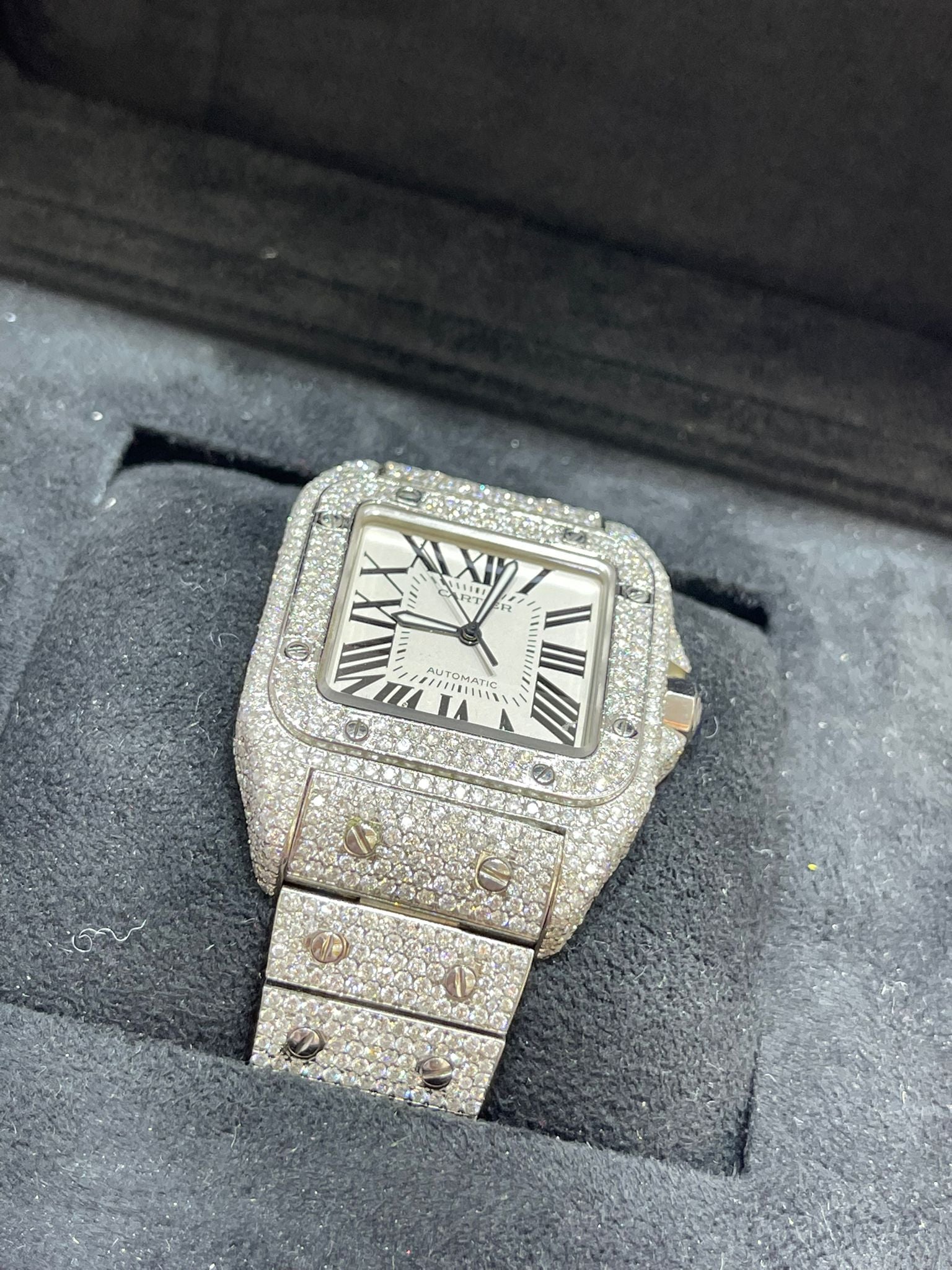 41mm cartier santos xl bust down watch (xtra thick model) 24+ cts .t.w vs1