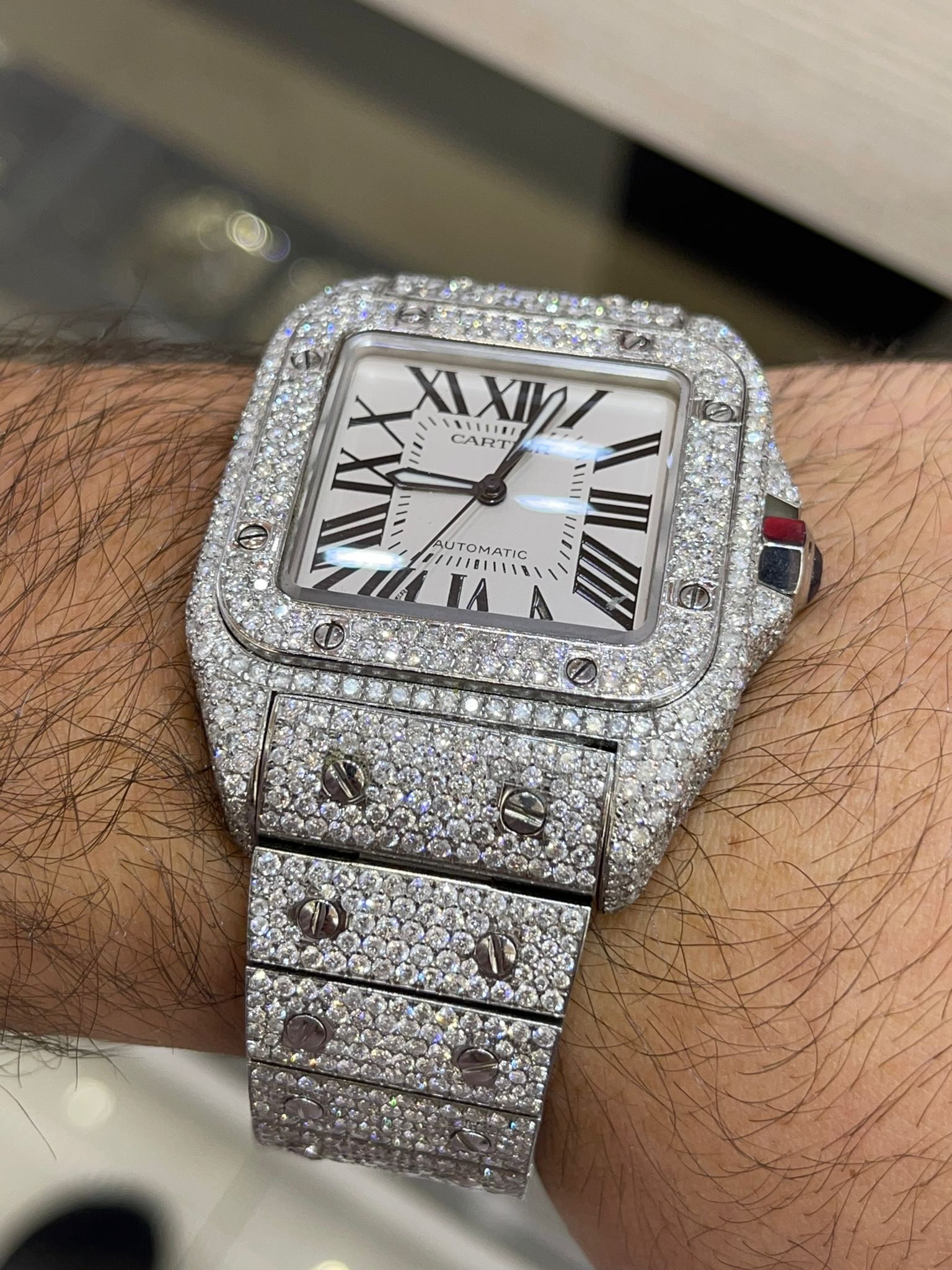 41mm cartier santos xl bust down watch (xtra thick model) 24+ cts .t.w vs1