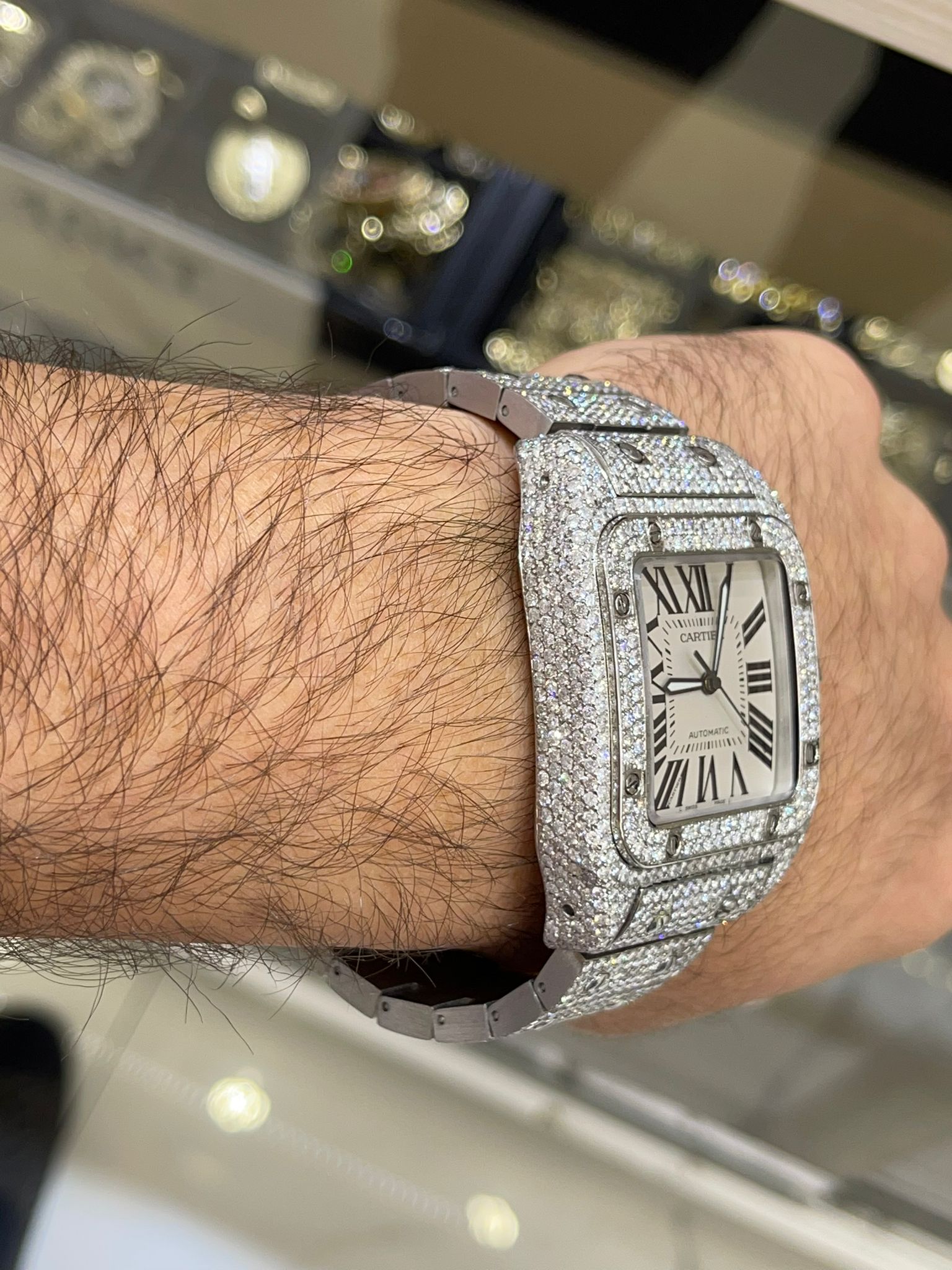 41mm cartier santos xl bust down watch (xtra thick model) 24+ cts .t.w vs1