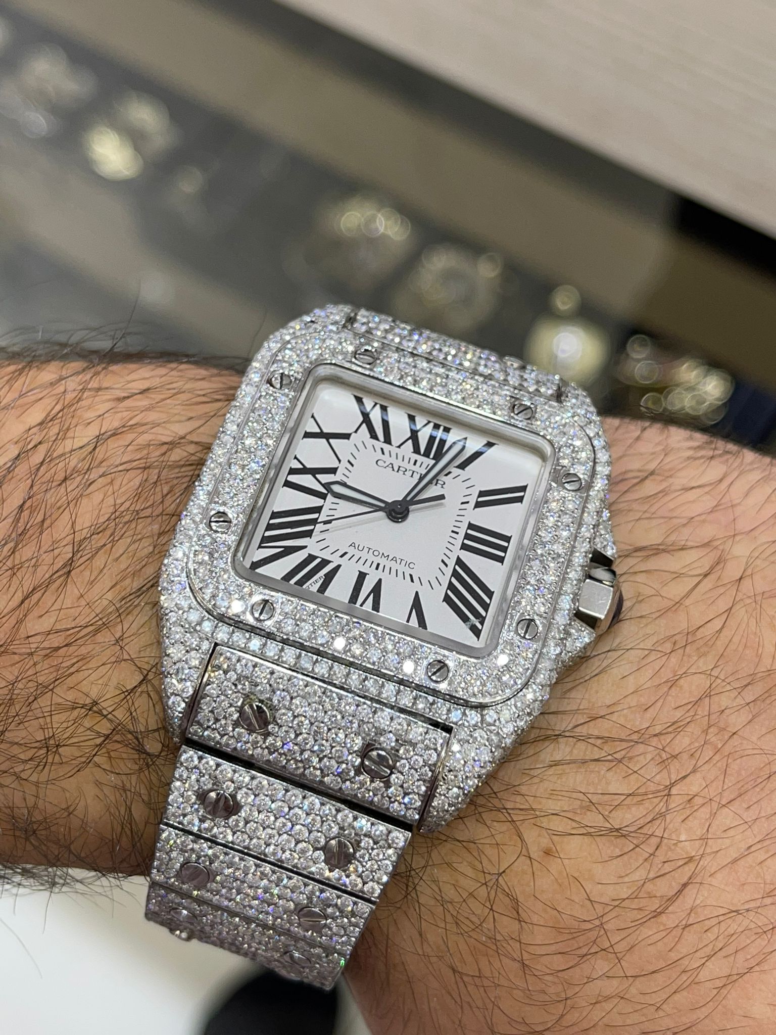 MINT 2015 Iced Out Cartier Santos Bust Down Watch extra thick model