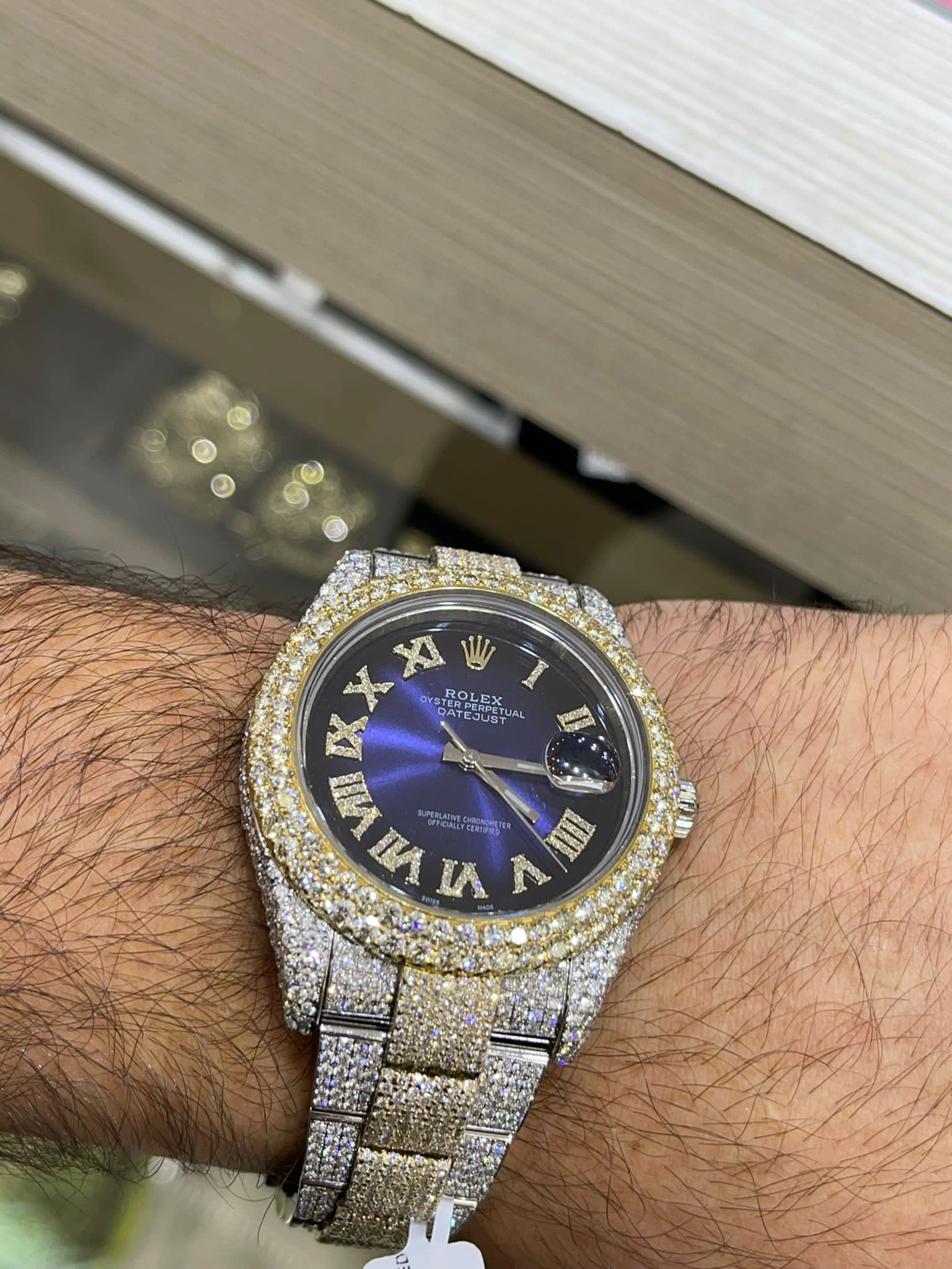 41mm rolex 2019 2-tone 18k double bezel ,(flower set)#126300 roman dial 29cts t.w.