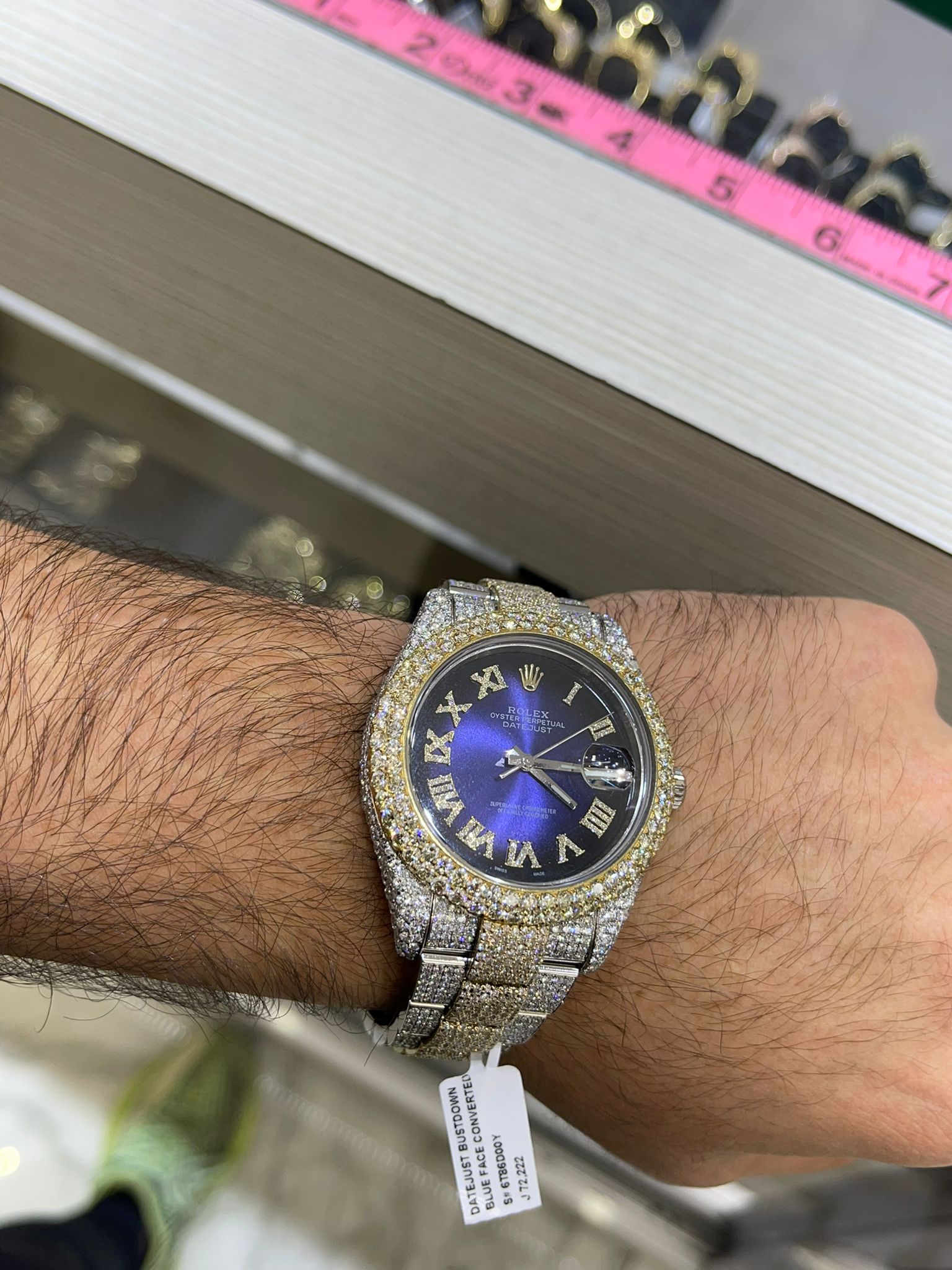 41mm rolex 2019 2-tone 18k double bezel ,(flower set)#126300 roman dial 29cts t.w.