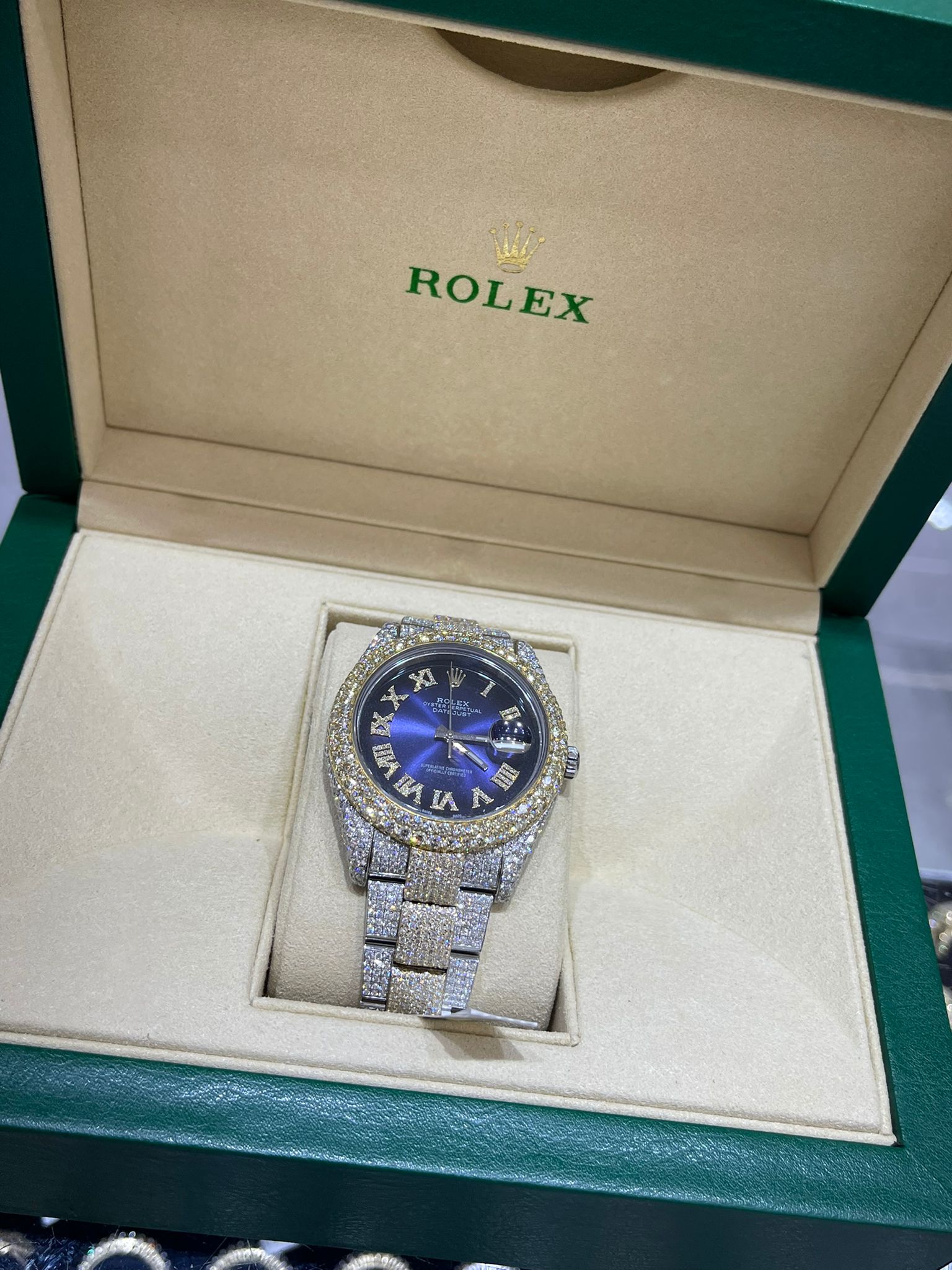 41mm rolex 2019 2-tone 18k double bezel ,(flower set)#126300 roman dial 29cts t.w.