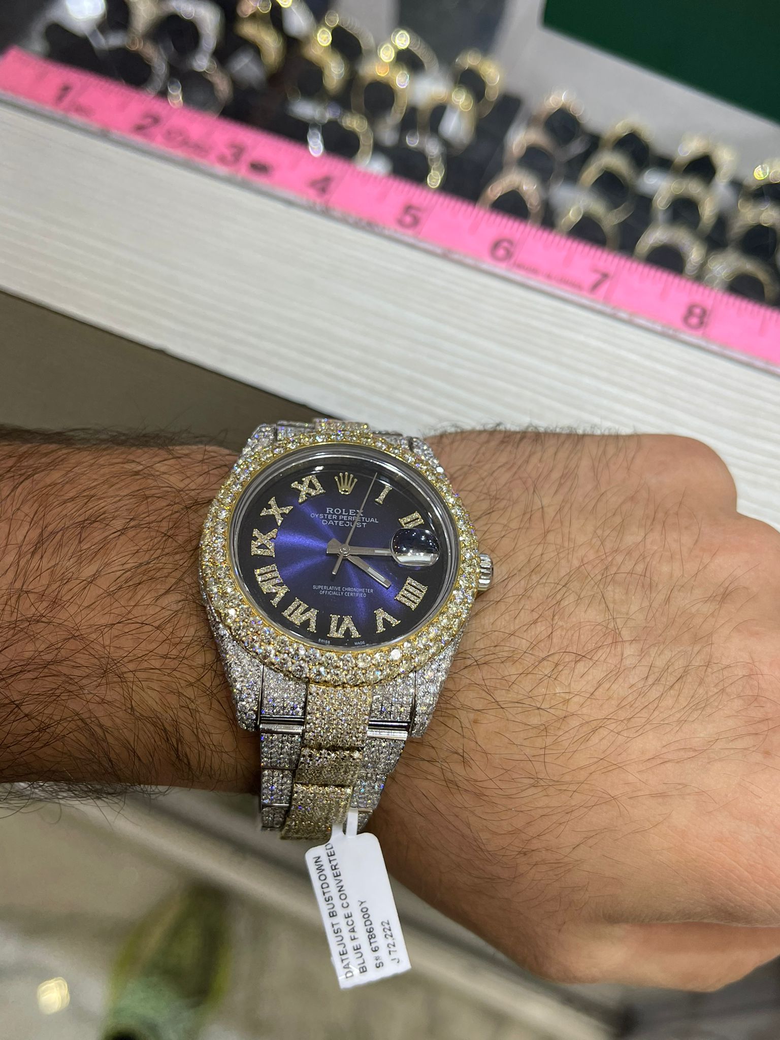 41mm rolex 2019 2-tone 18k double bezel ,(flower set)#126300 roman dial 29cts t.w.
