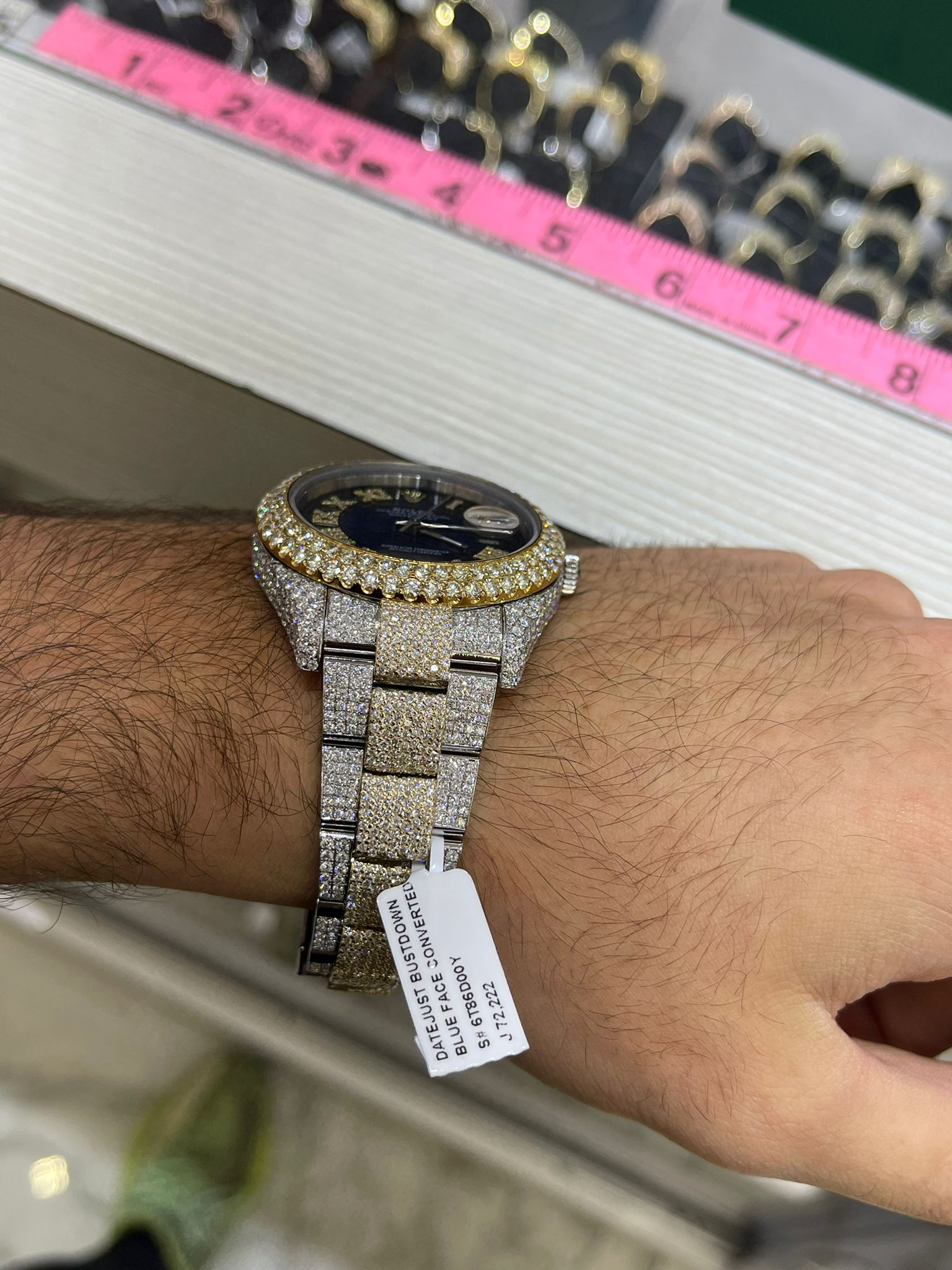 41mm rolex 2019 2-tone 18k double bezel ,(flower set)#126300 roman dial 29cts t.w.
