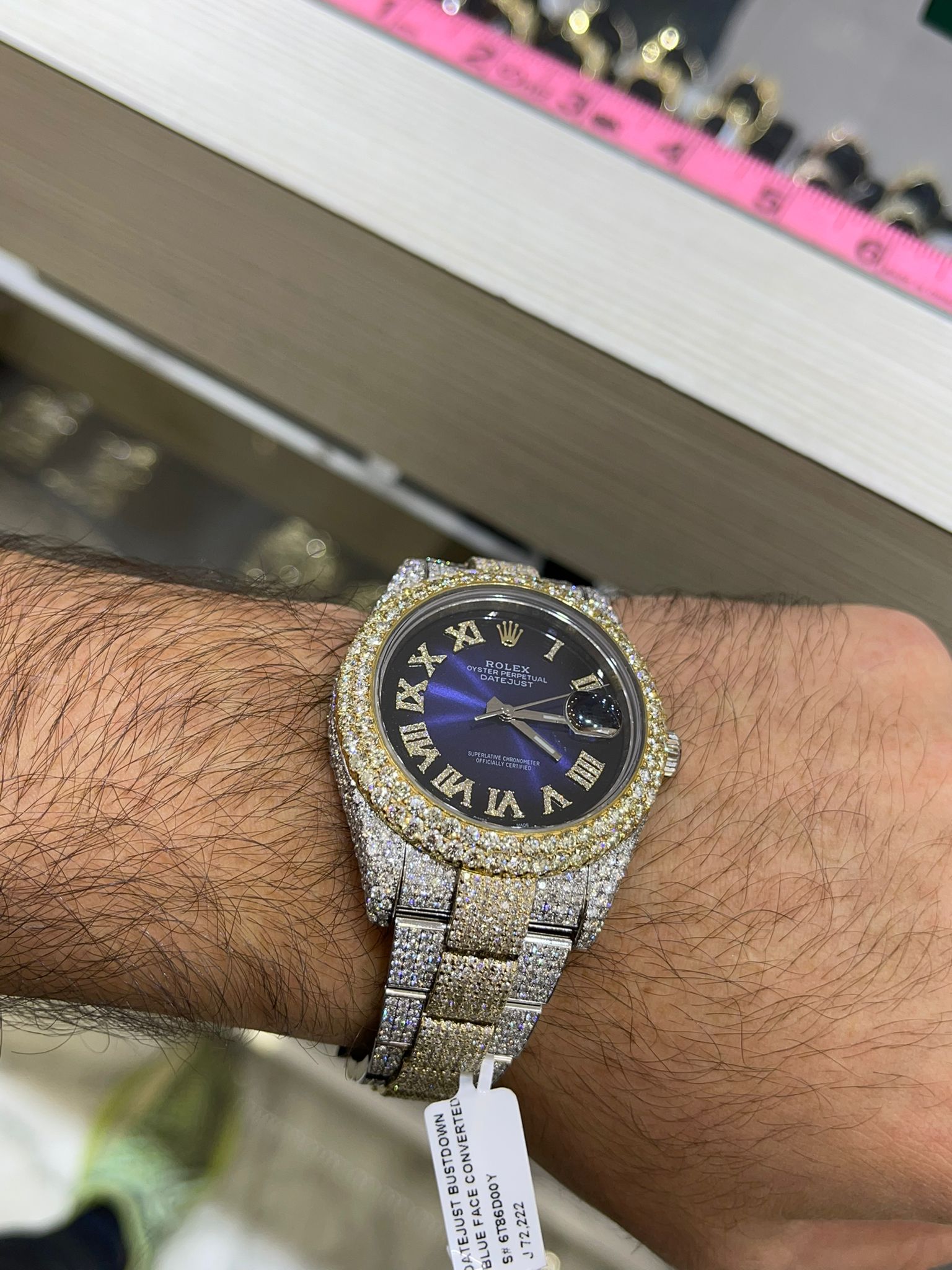 41mm rolex 2019 2-tone 18k double bezel ,(flower set)#126300 roman dial 29cts t.w.