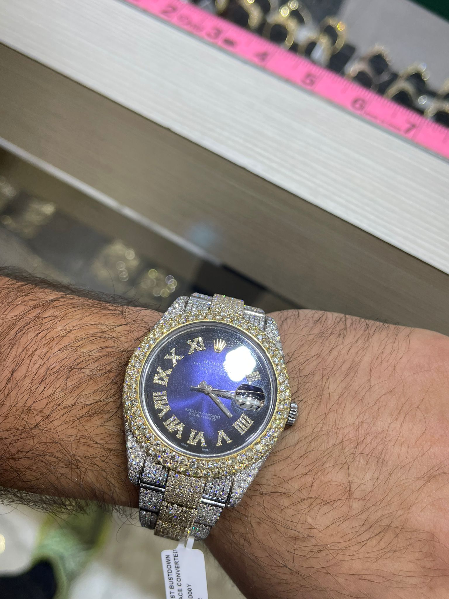 41mm rolex 2019 2-tone 18k double bezel ,(flower set)#126300 roman dial 29cts t.w.
