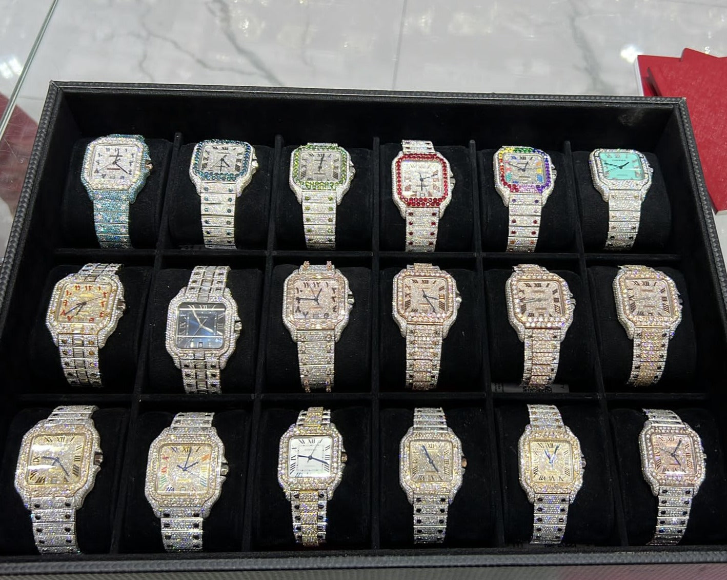 Sapphire Iced Out Cartier Watch "Bust Down" Cartier Watch VS1 18 cts natural diamonds💎.